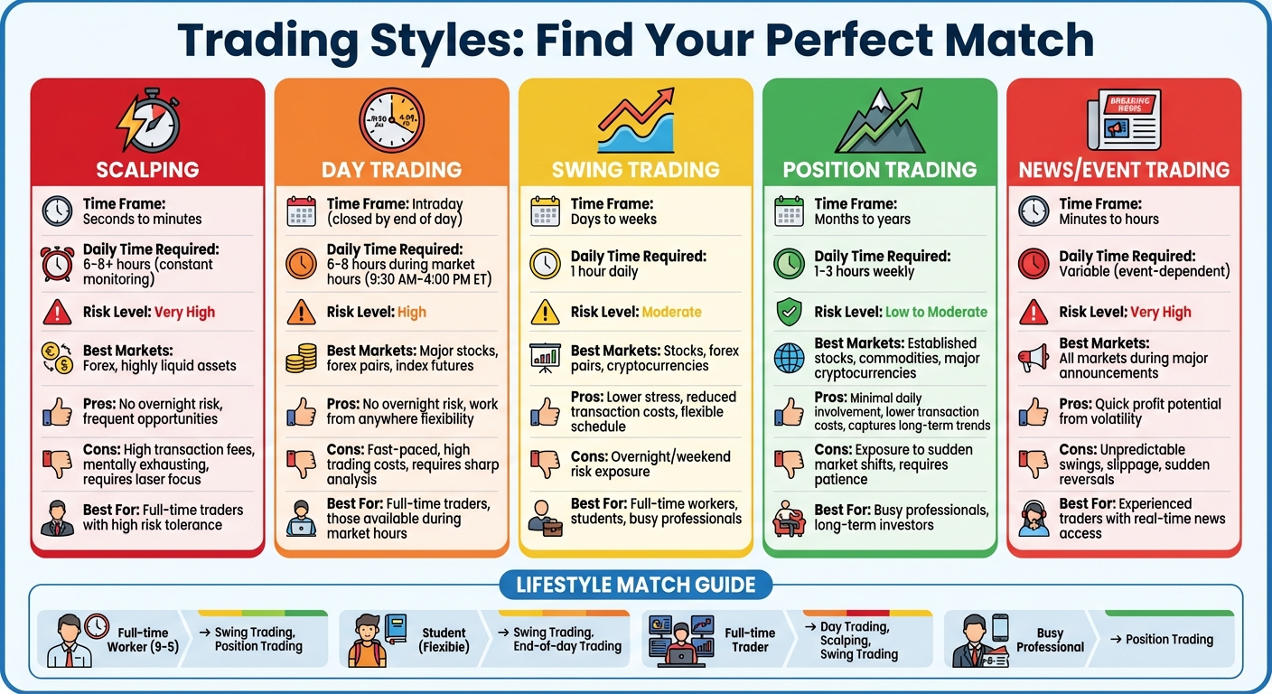 Trading Styles Comparison: Time Commitment, Risk Level, and Best Fit by Lifestyle