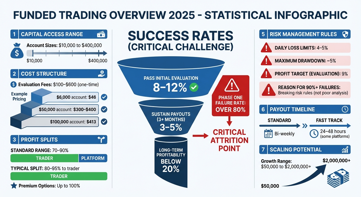 Funded Trading Statistics 2025: Success Rates, Costs, and Profit Splits