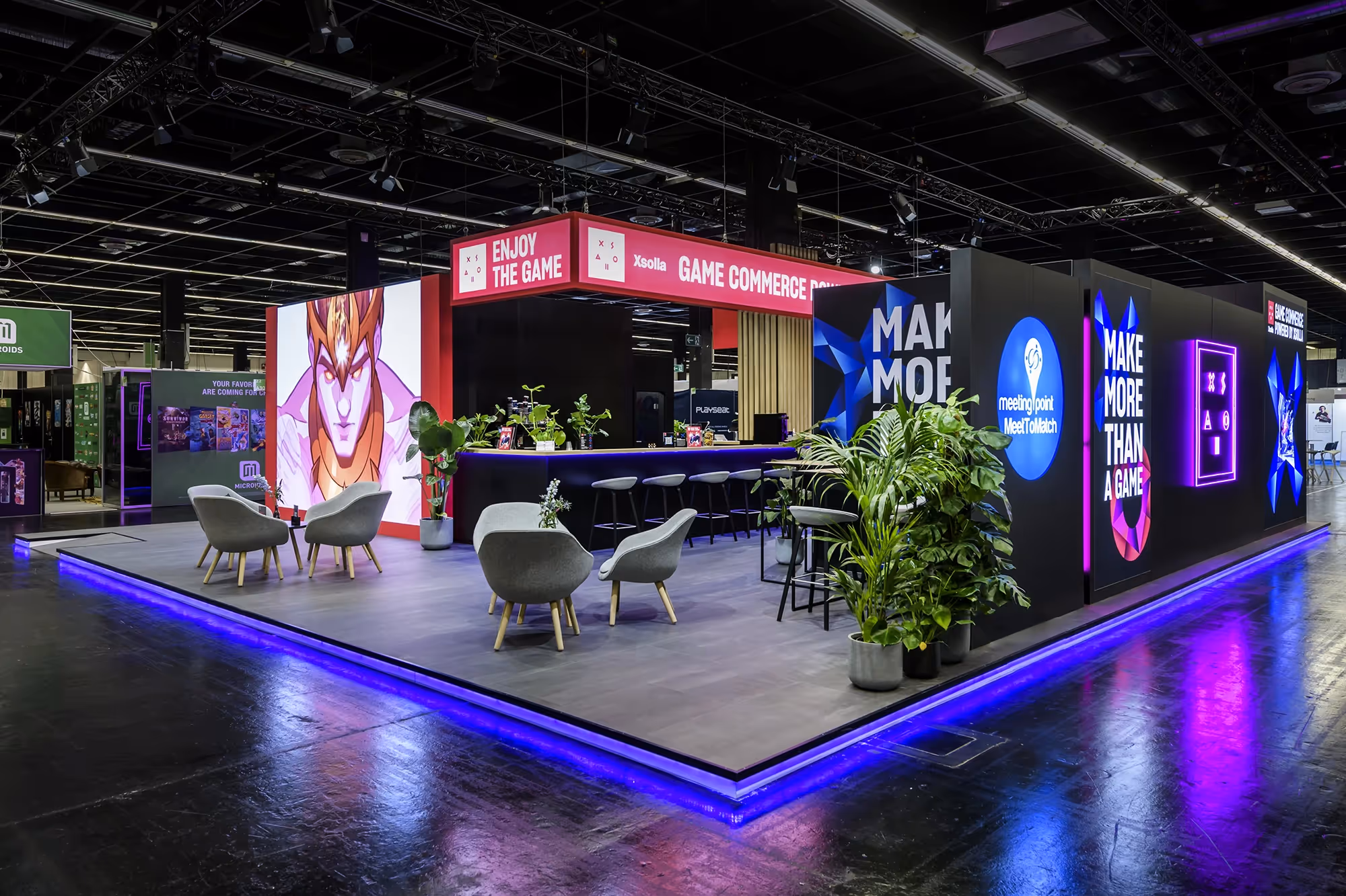 Gamescom Booth von Xsolla auf der Gamescom in Köln, umgesetzt von der Kreativagentur für moderne Messestände