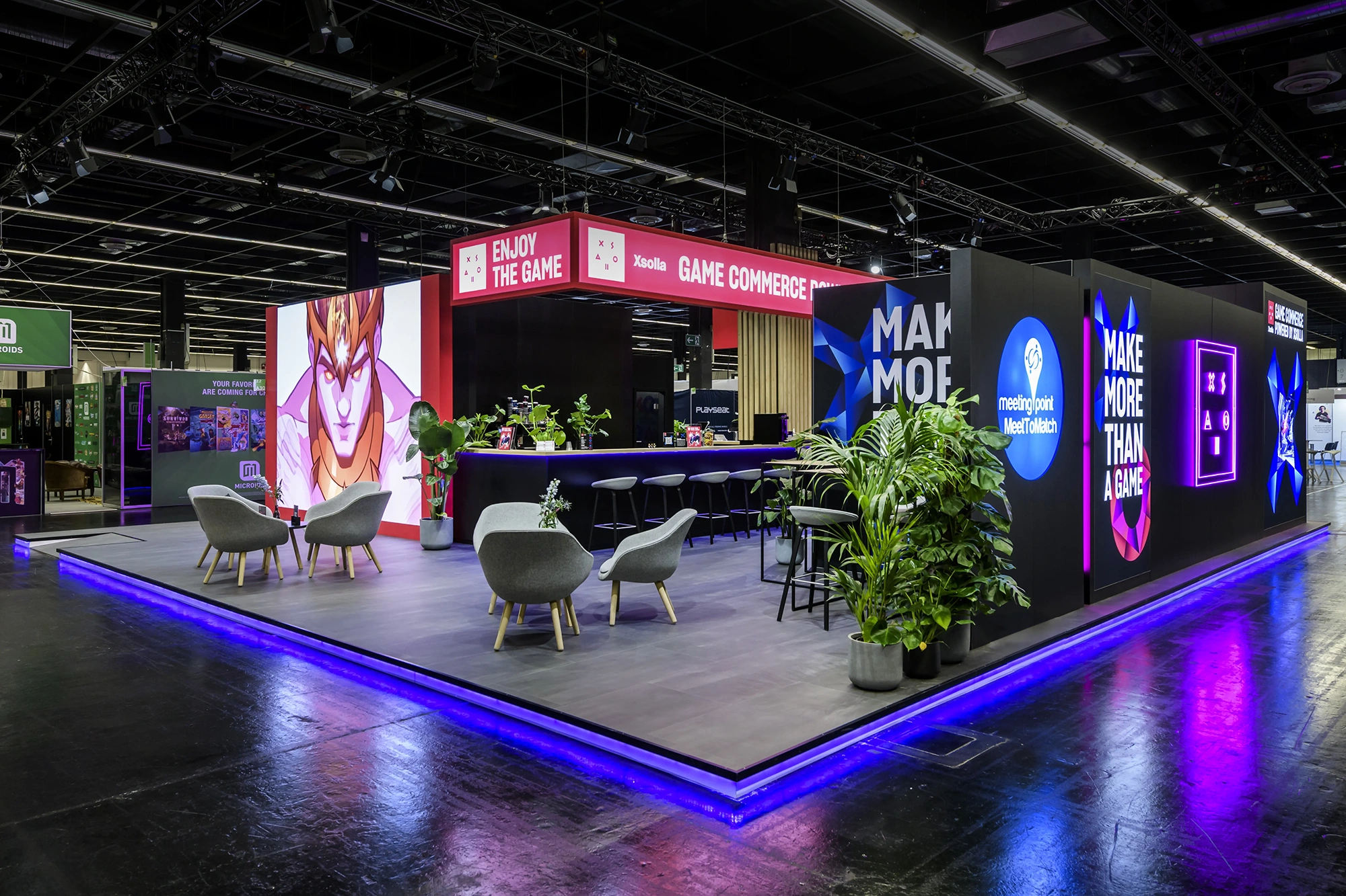 Gamescom Booth von Xsolla auf der Gamescom in Köln, umgesetzt von der Kreativagentur für moderne Messestände