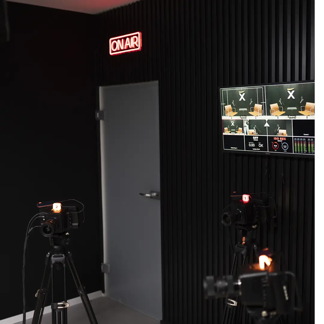 Podcast-Studio-Setup, fivekit Projekt, mittelstars, Kamera und Licht.