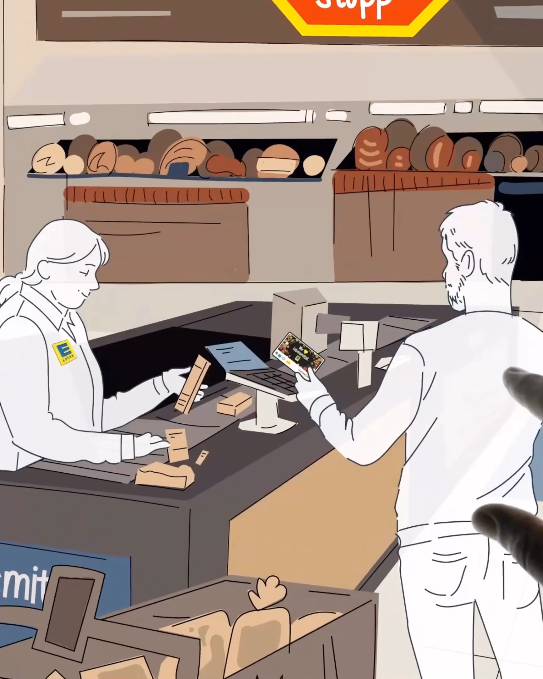 EDEKA animierte Kampagne, fivekit, illustriertes Marktvisual.