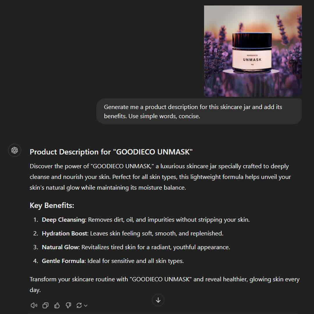 ChatGPT for generating e-commerce website and product copy