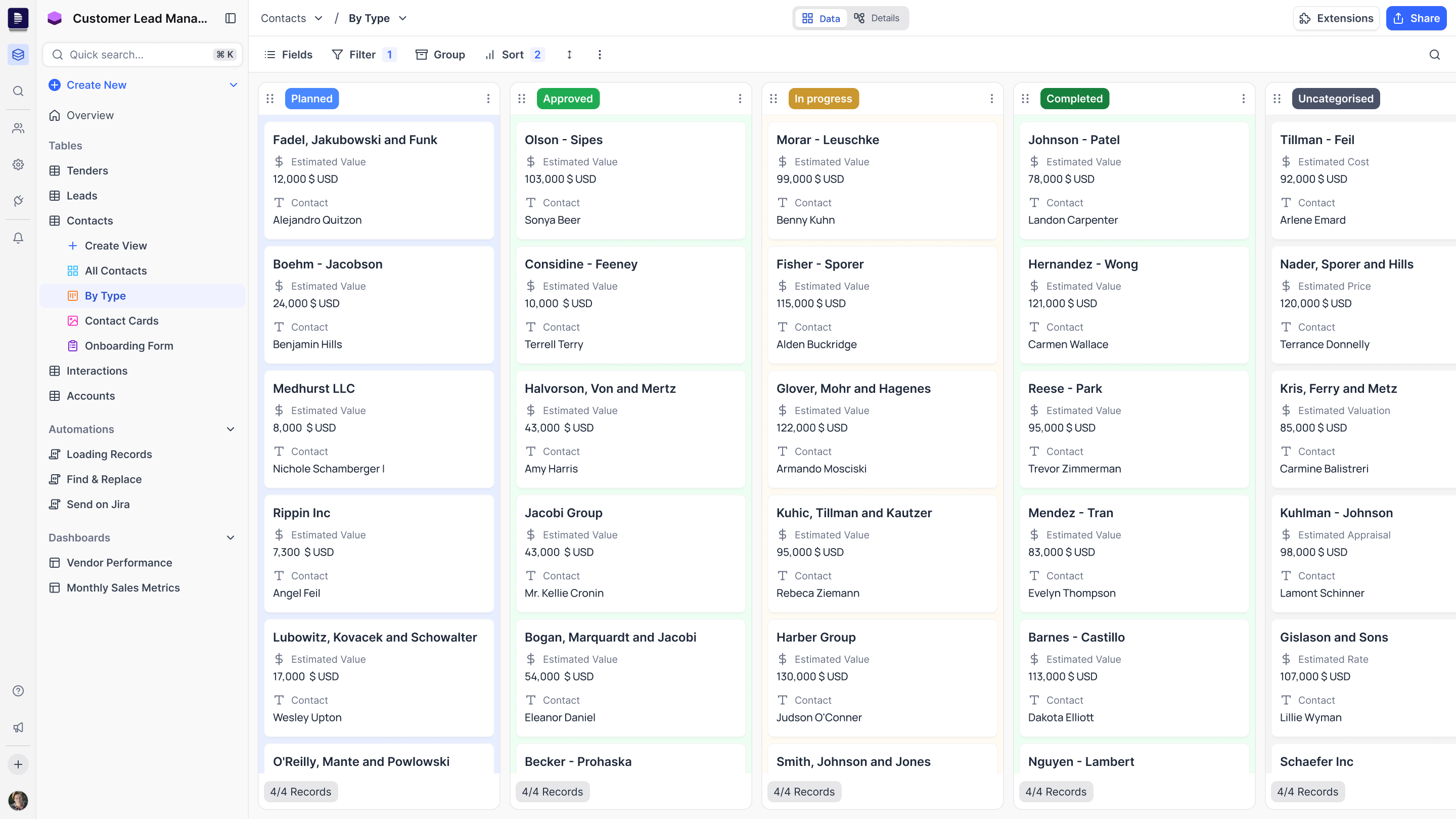 Base Table Kanban View