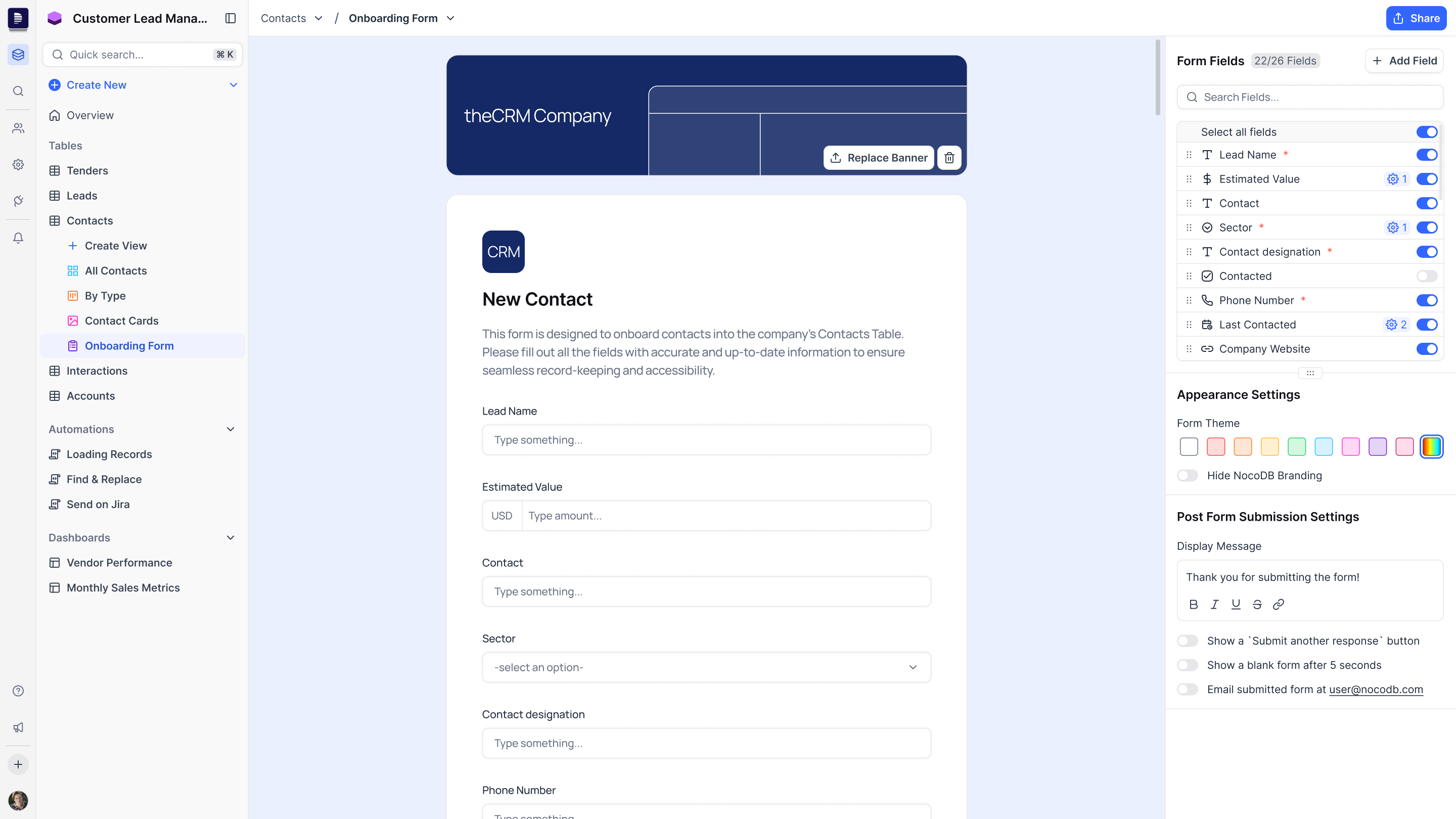Base Table Form View