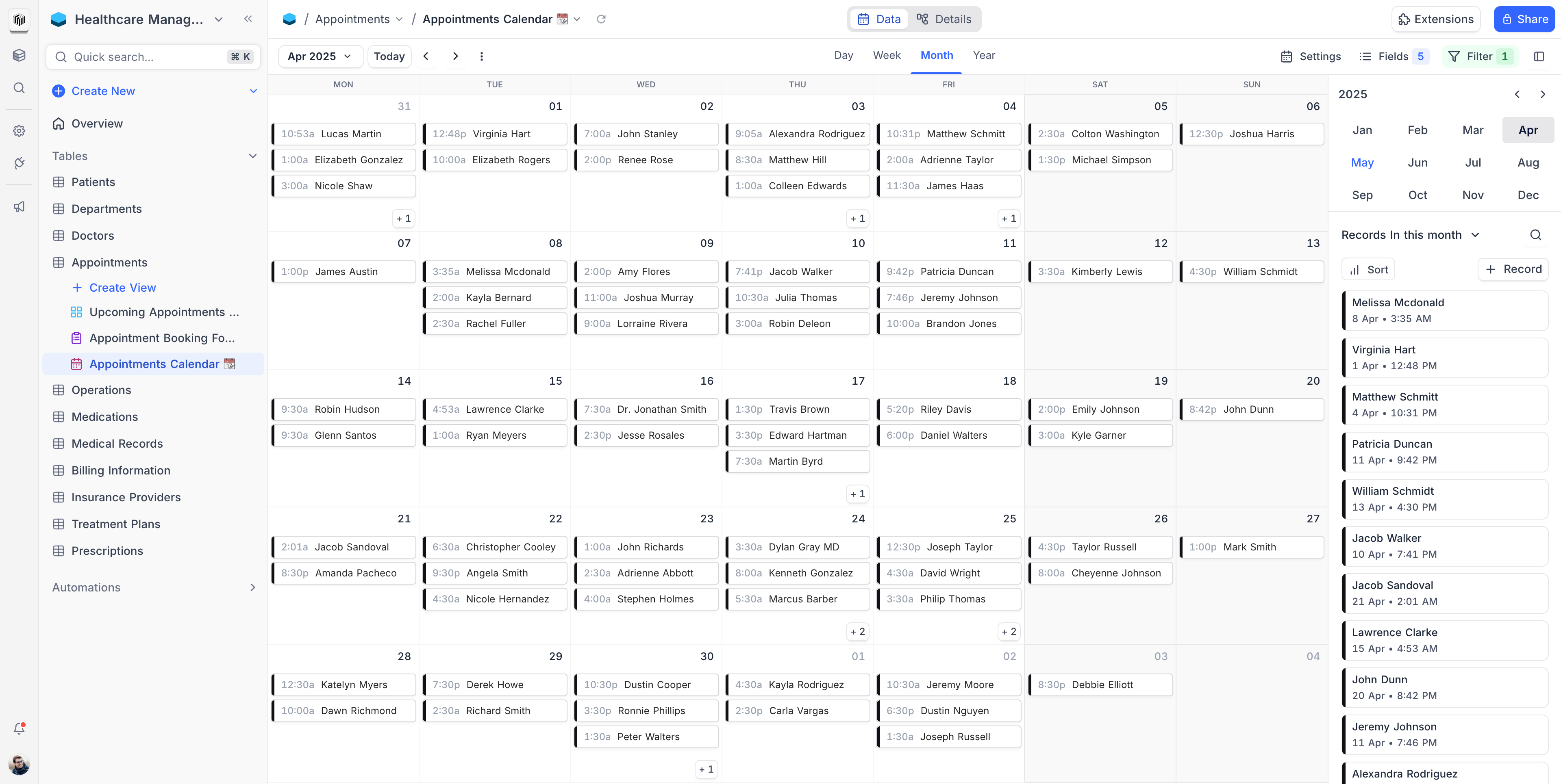 Calendar view of all appointments