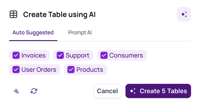 AI suggested tables