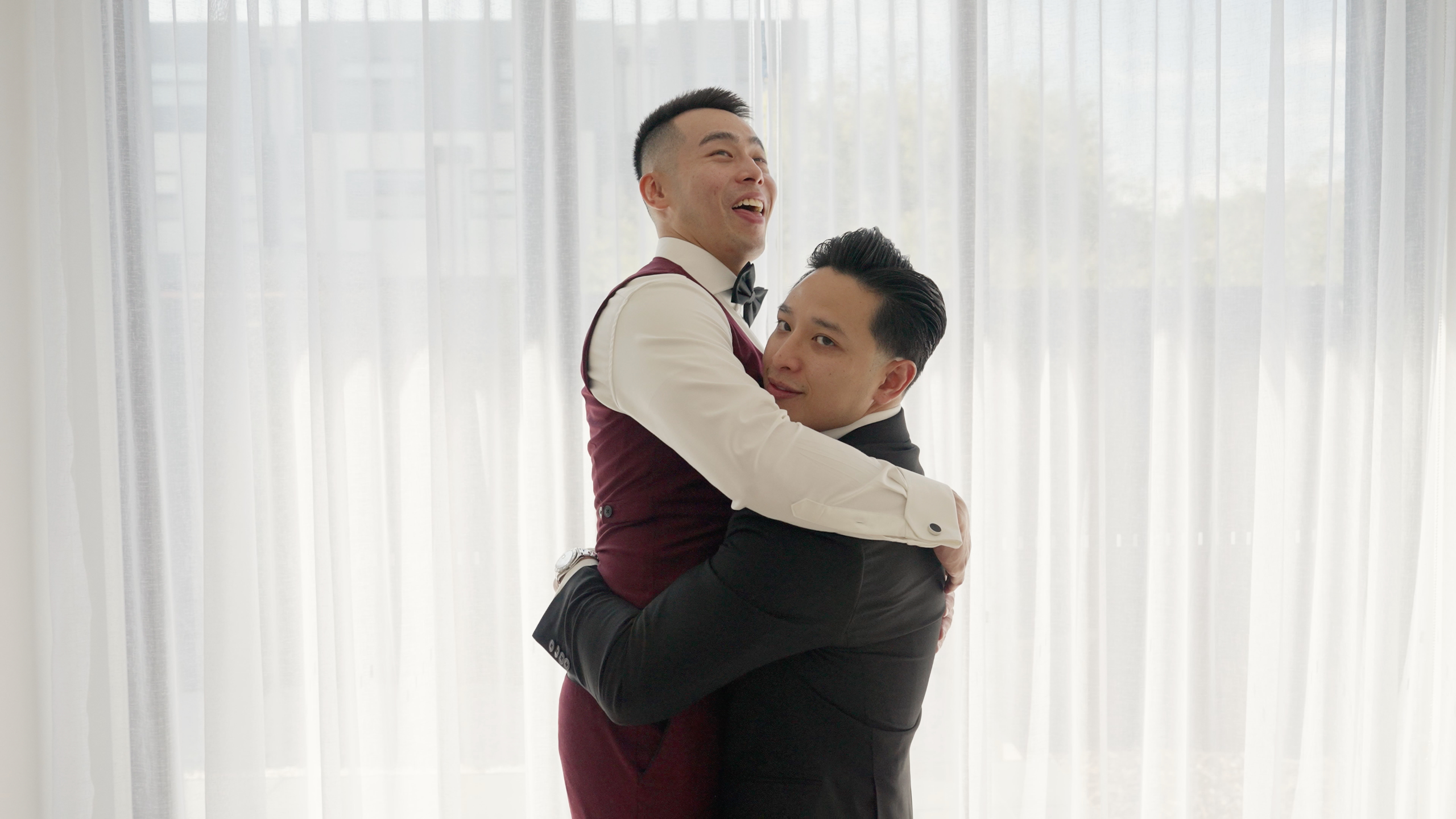 Candid, emotional wedding moment filmed at Bramleigh Estate