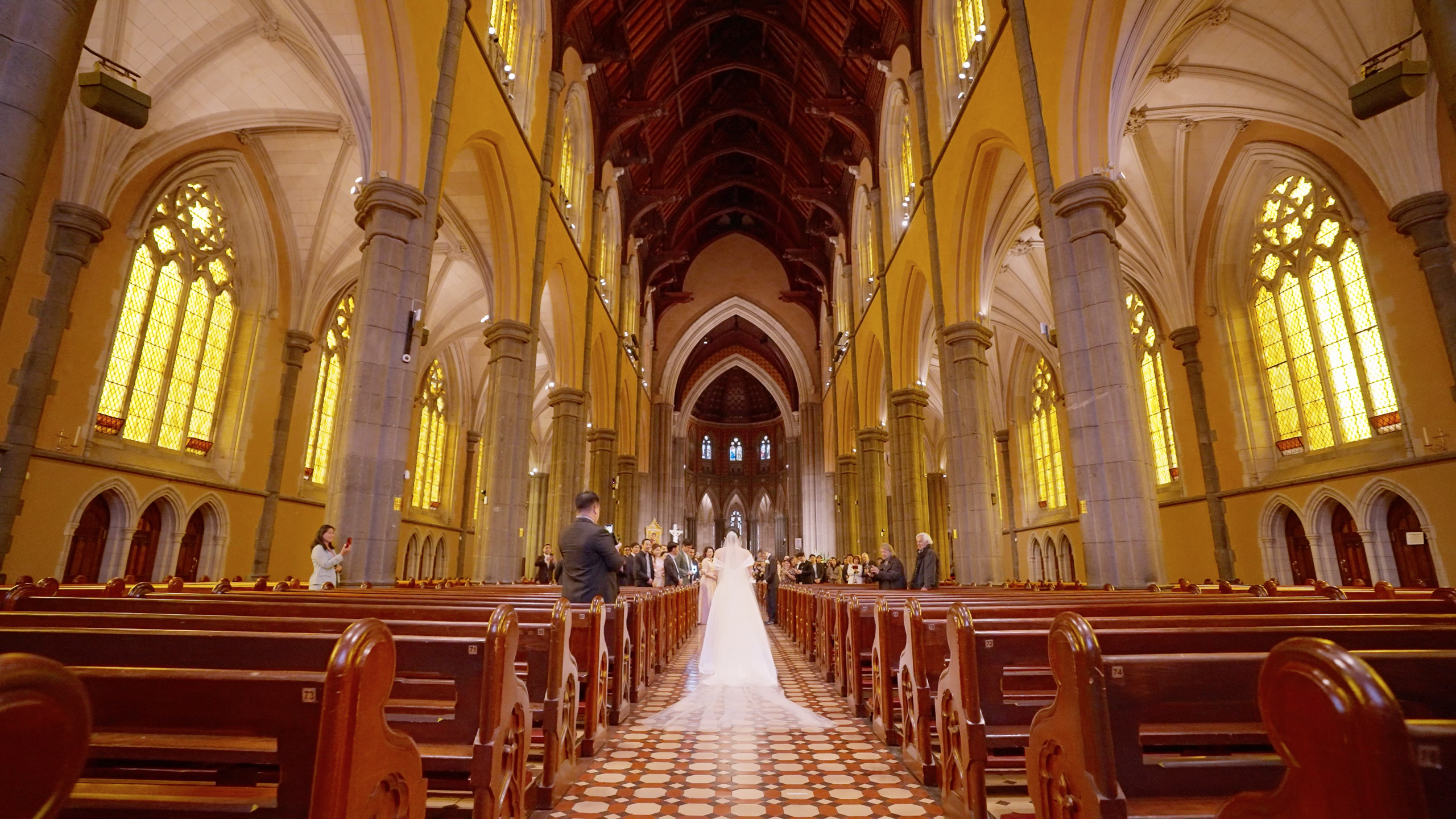 Cinematic wedding film still from St Patrick's Cathedral & State Library