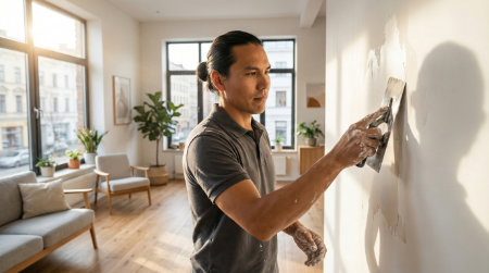 Professional handyman performing drywall restoration and general home repairs in a modern Calgary interior | Quickfix Handyman Inc. | Calgary