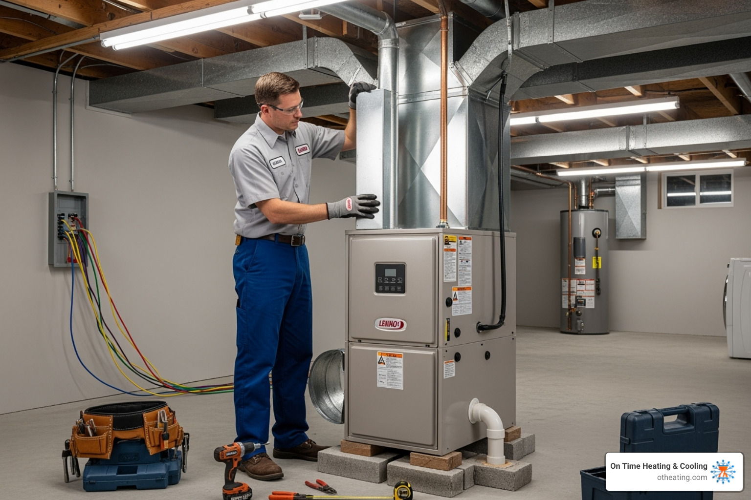 certified technician installing furnace - Waukesha furnace installation