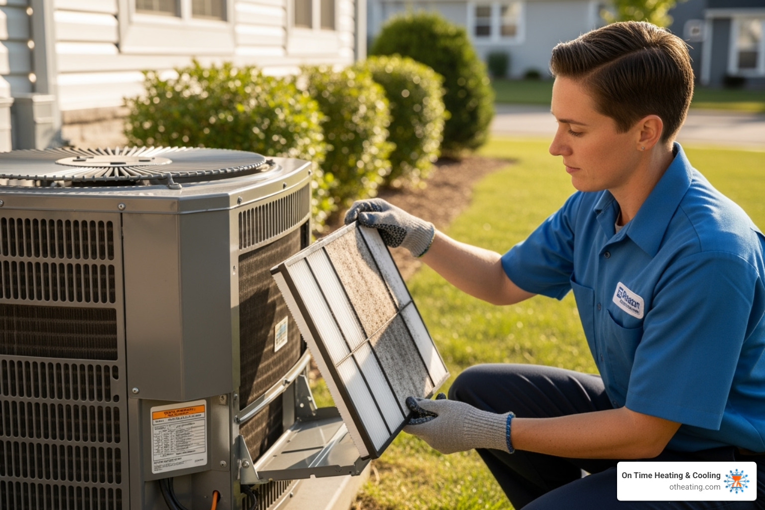 of a person sliding a new filter into a return air vent - AC filter change