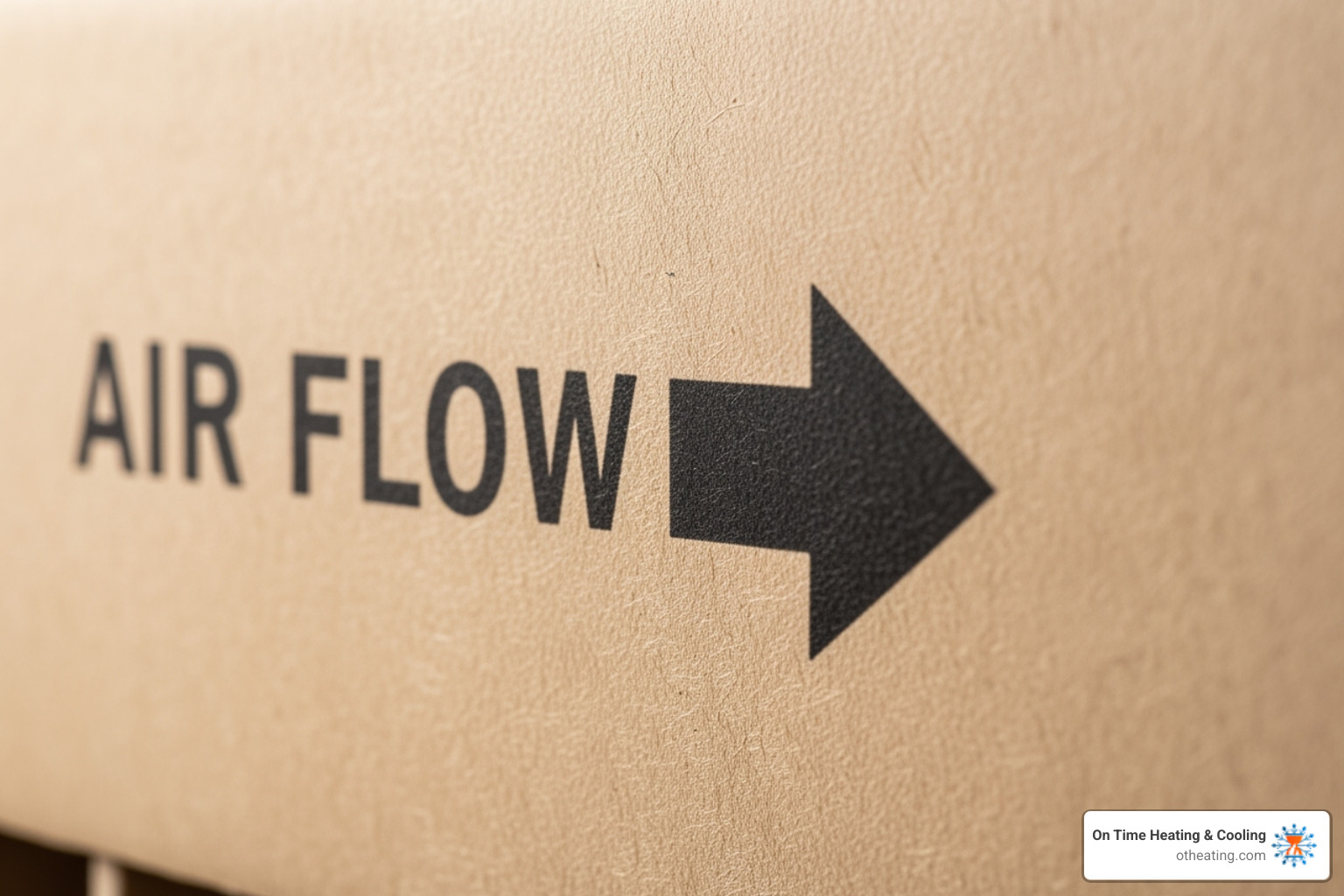 of a close-up on the airflow arrow on an AC filter frame - AC filter change