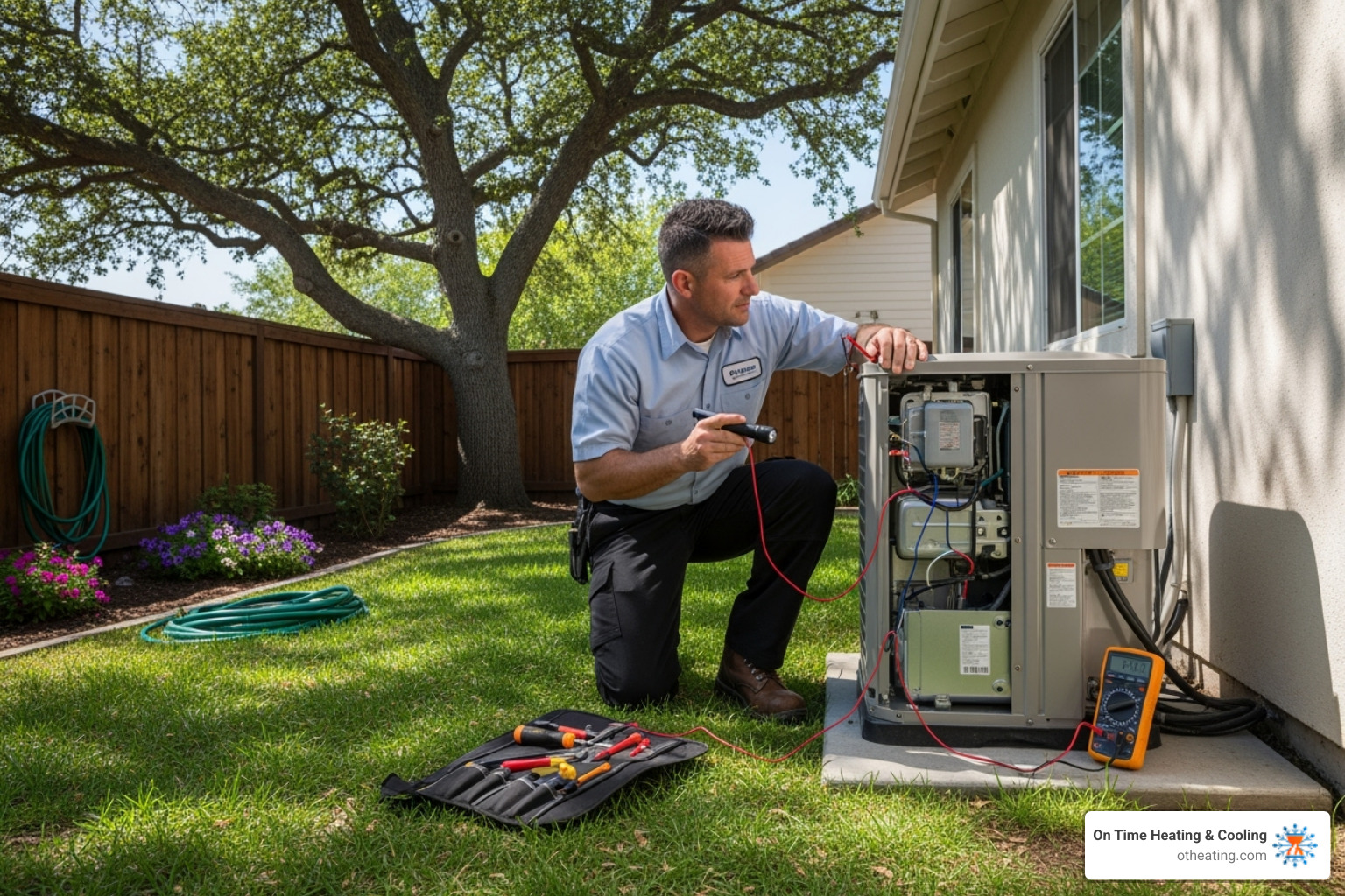 An HVAC technician inspecting an outdoor unit - Mini split maintenance