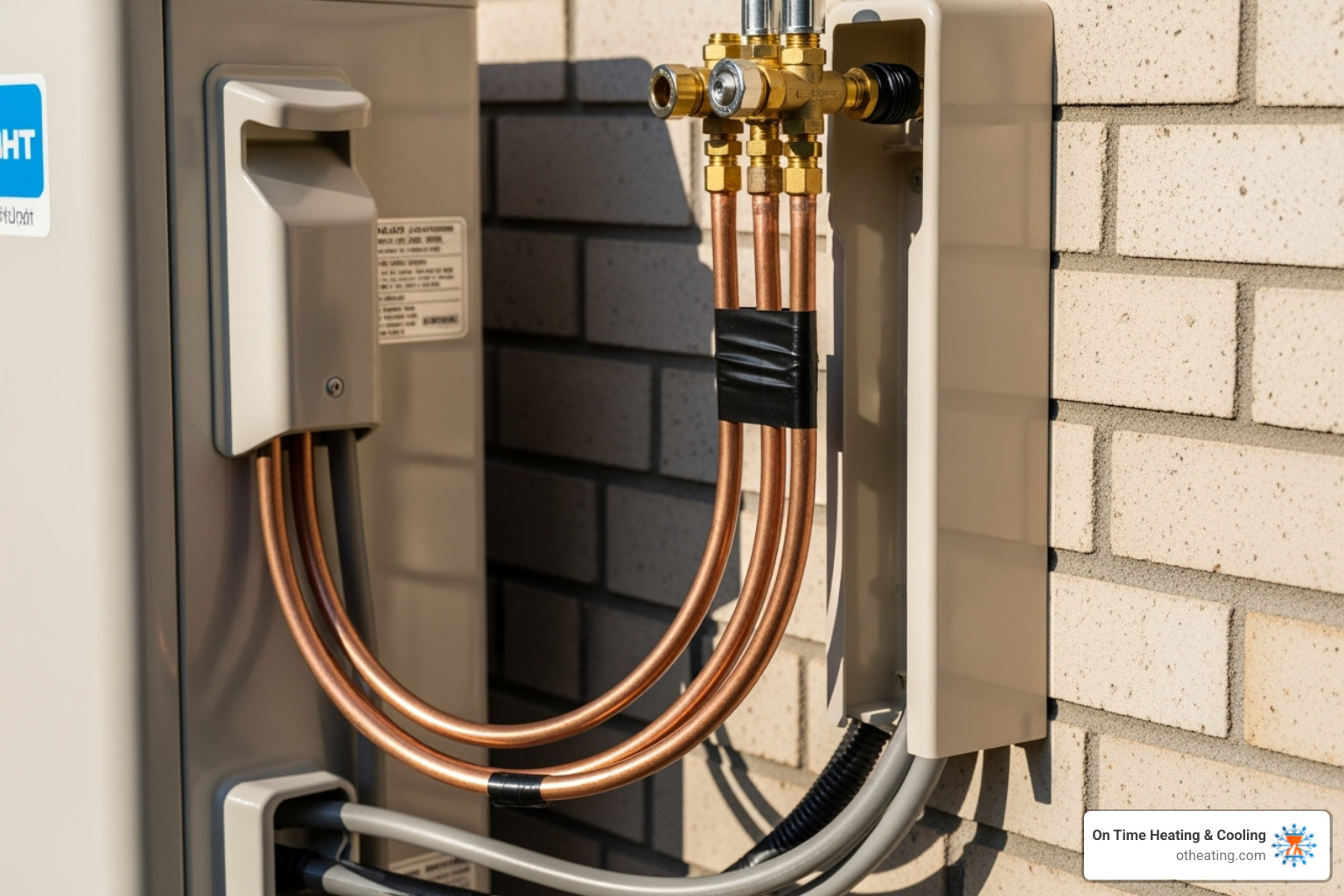 Neatly coiled line set on outdoor unit - Mini split installation