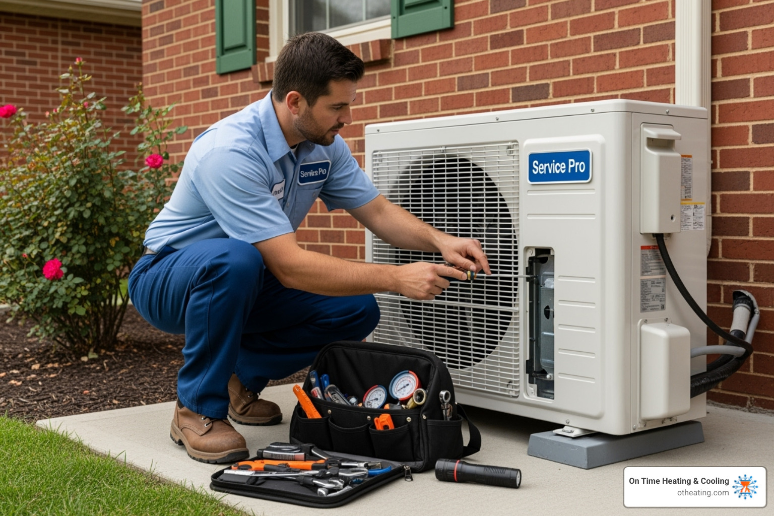 Professional HVAC technician inspecting mini-split unit - Mini split installation