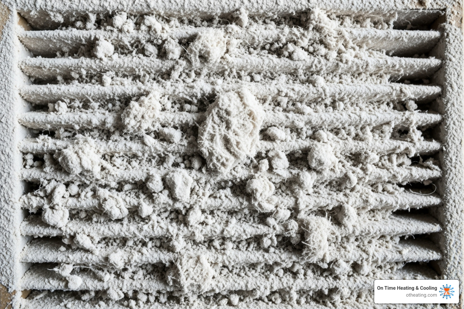 HVAC filter completely clogged with white construction dust - post construction duct cleaning