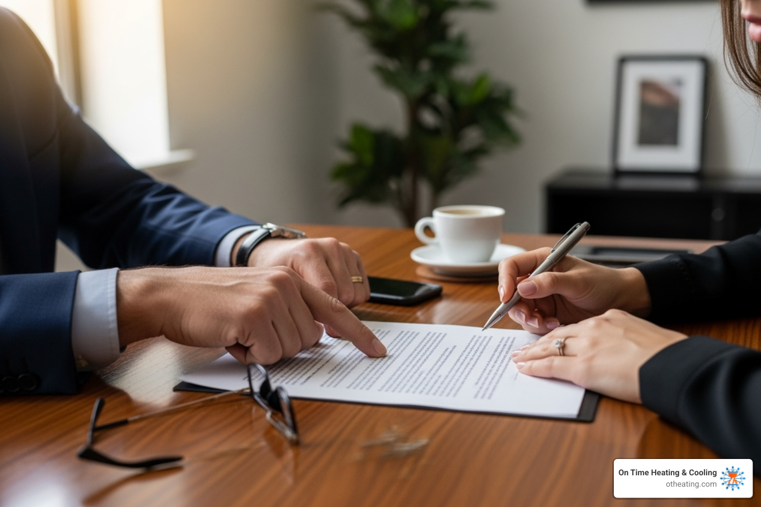 tenant reviewing lease agreement with a landlord - Apartment AC installation