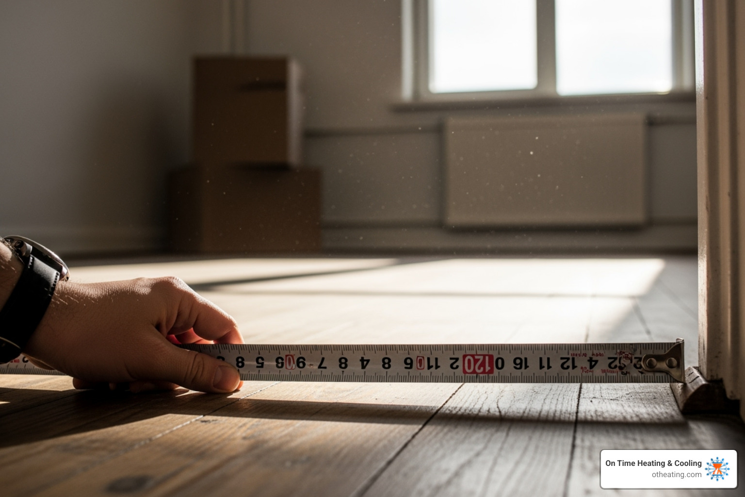 measuring tape in a room to represent square footage calculation - Apartment AC installation