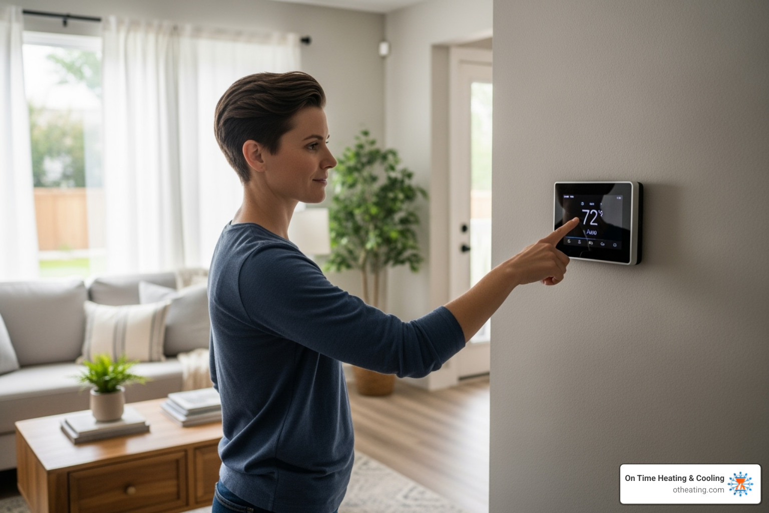 homeowner checking a thermostat - 24/7 furnace repair waukesha homeowner checking a thermostat - 24/7 furnace repair waukesha