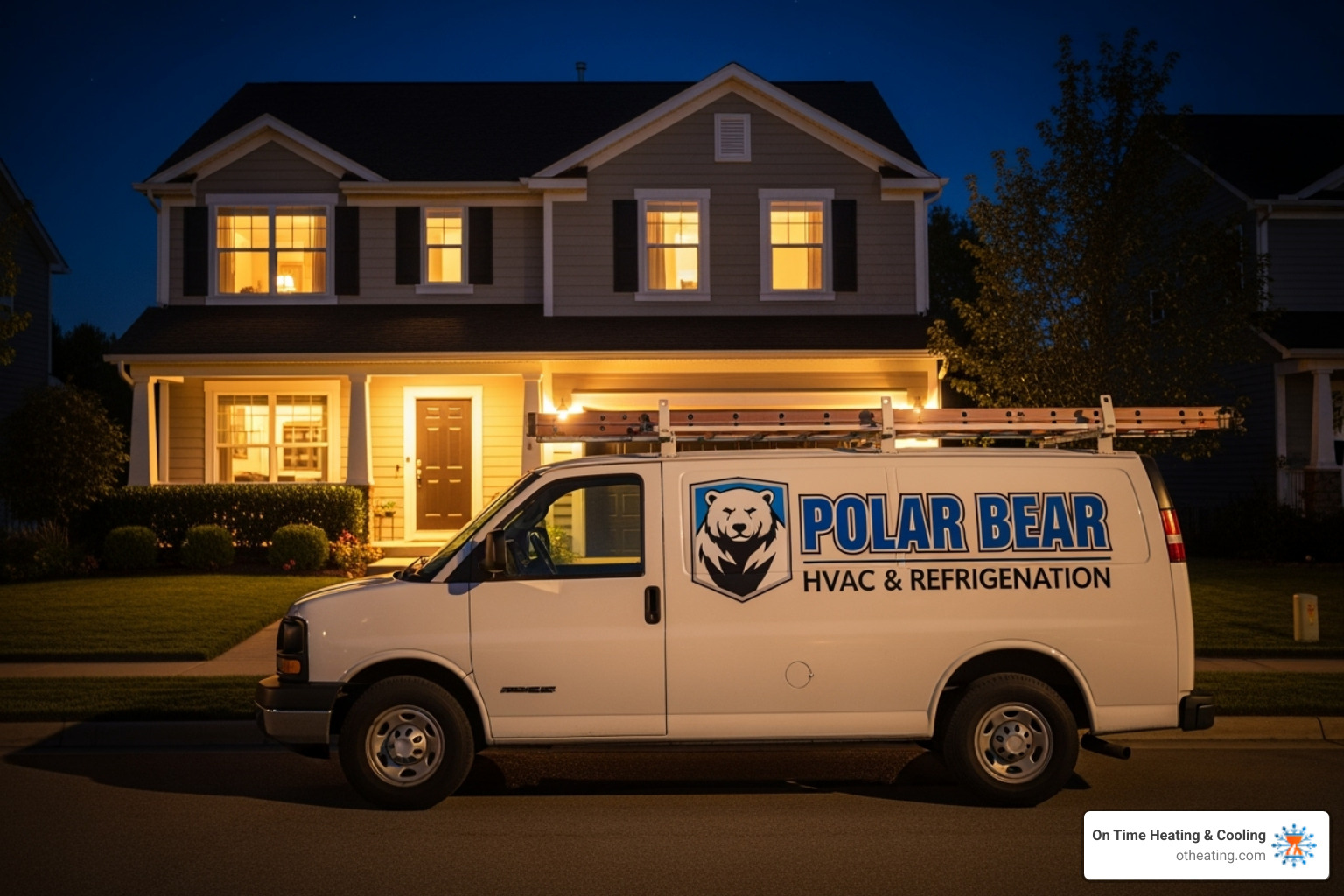professional HVAC technician's van arriving at a house at night - 24/7 furnace repair waukesha professional HVAC technician's van arriving at a house at night - 24/7 furnace repair waukesha