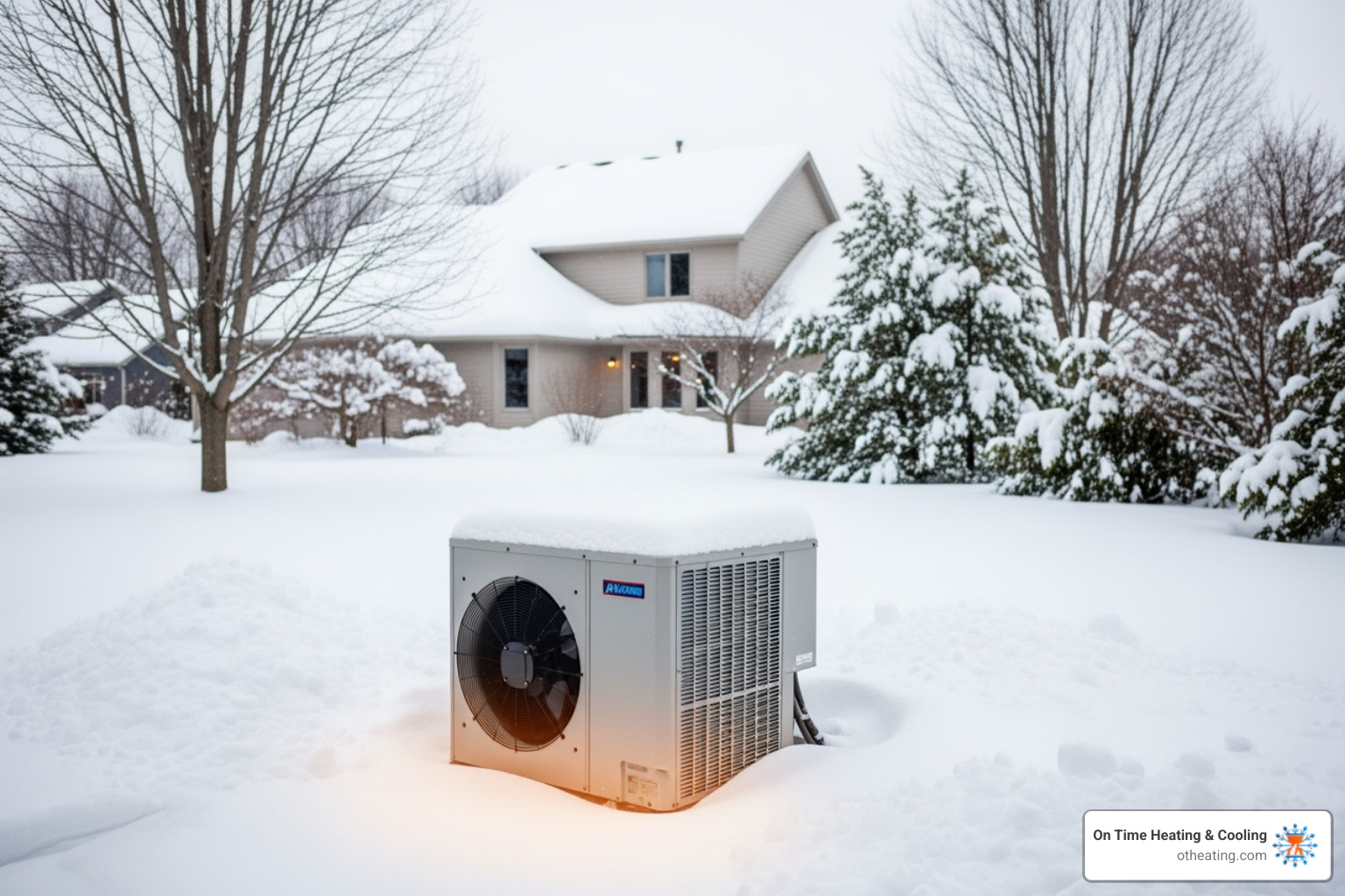 heat pump operating effectively in a snowy Wisconsin backyard - heat pump replacement sussex wi