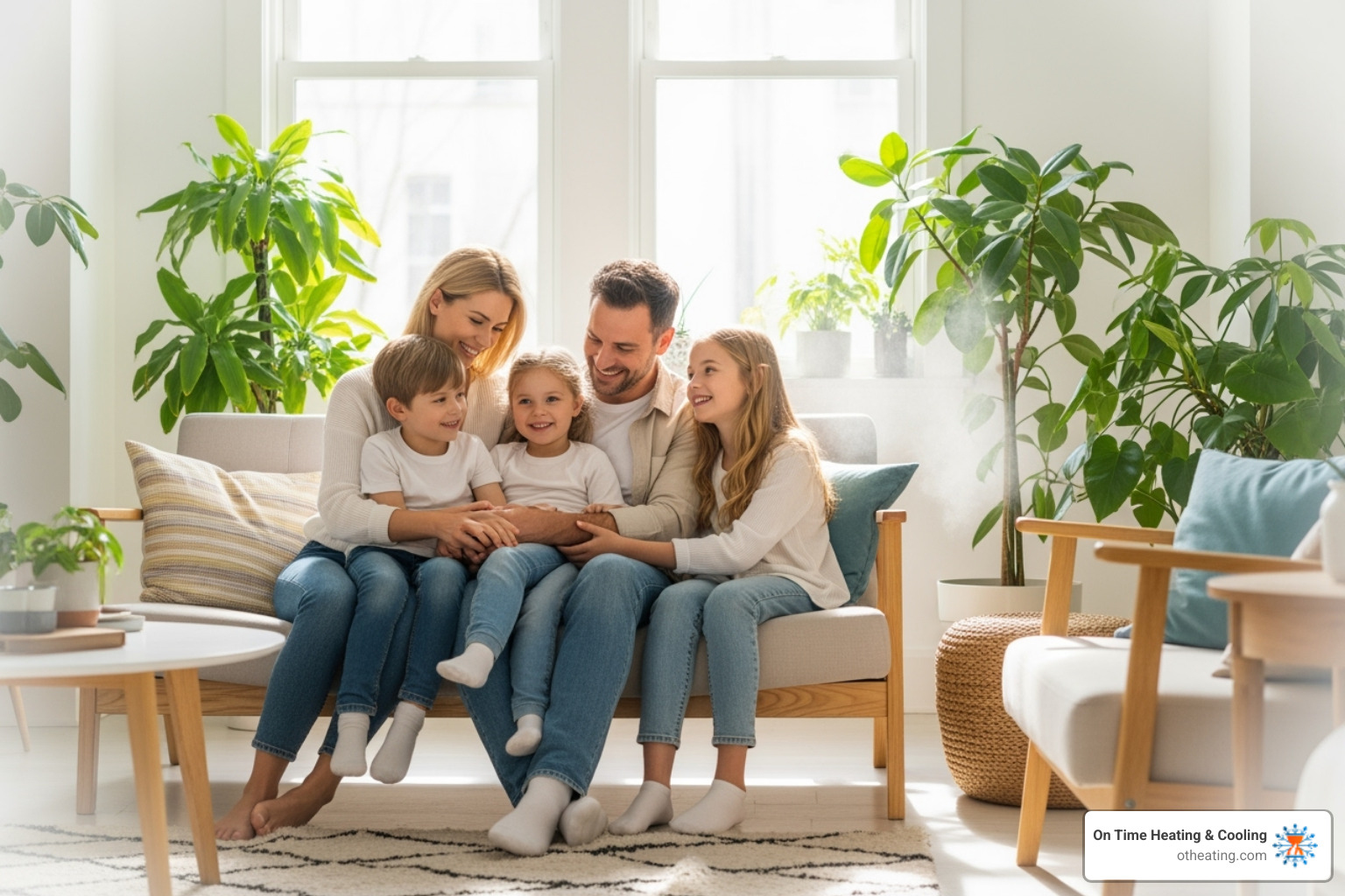 Family breathing easily and smiling in their home - air duct cleaning oconomowoc