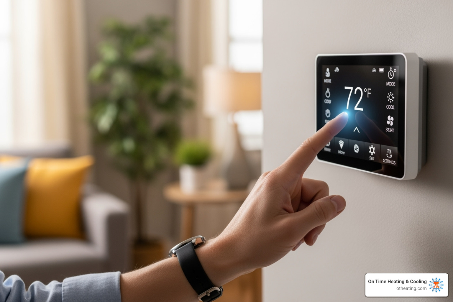 Homeowner checking thermostat settings - air conditioner not cooling new berlin wi