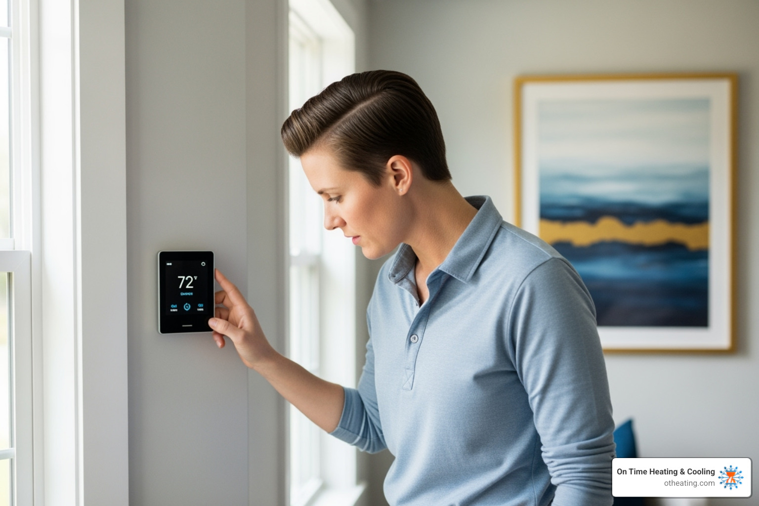 homeowner looking at their thermostat - best furnace repair oconomowoc wi homeowner looking at their thermostat - best furnace repair oconomowoc wi