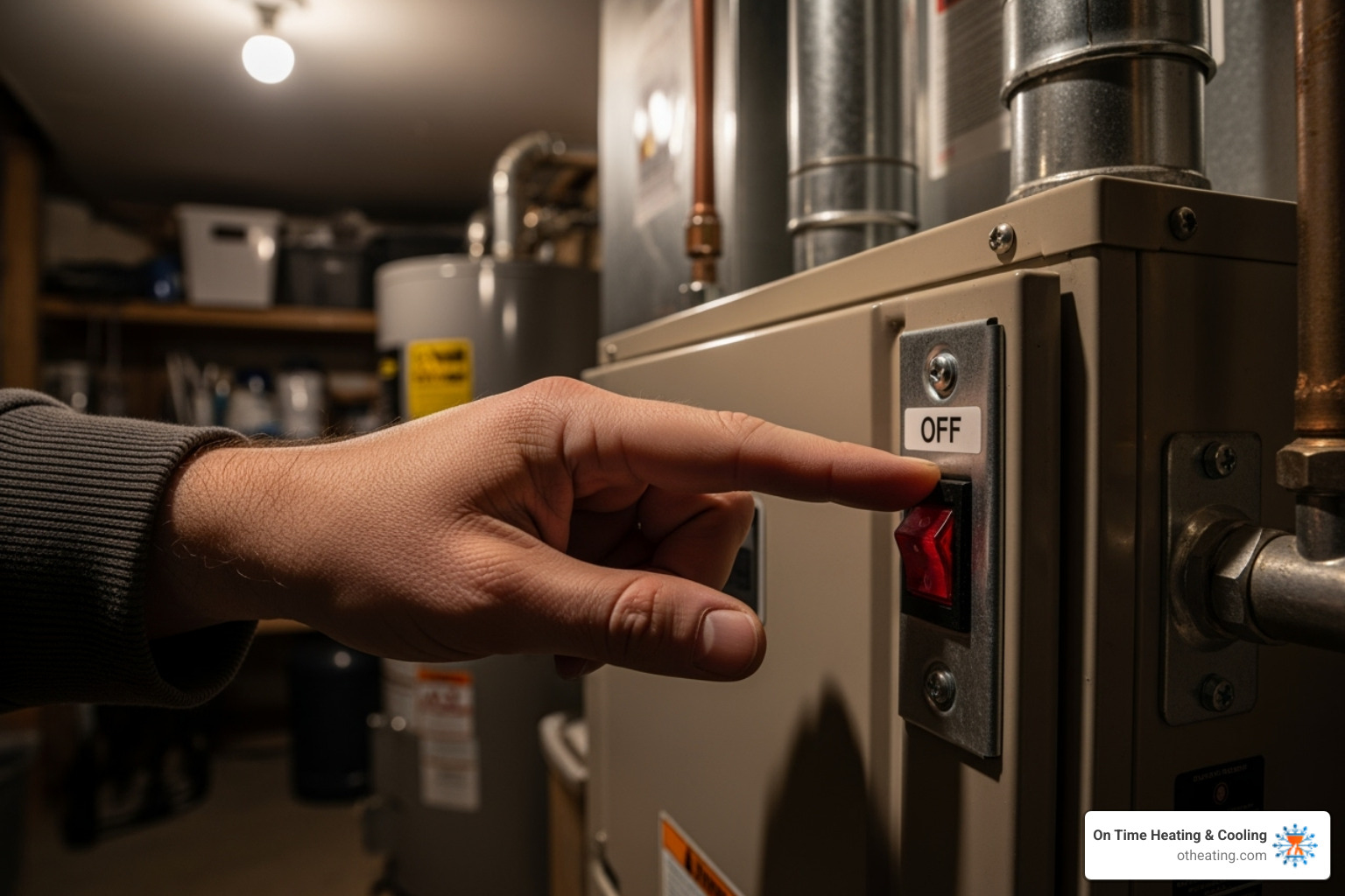 image of a homeowner safely turning off a furnace switch - emergency furnace replacement delafield wi image of a homeowner safely turning off a furnace switch - emergency furnace replacement delafield wi