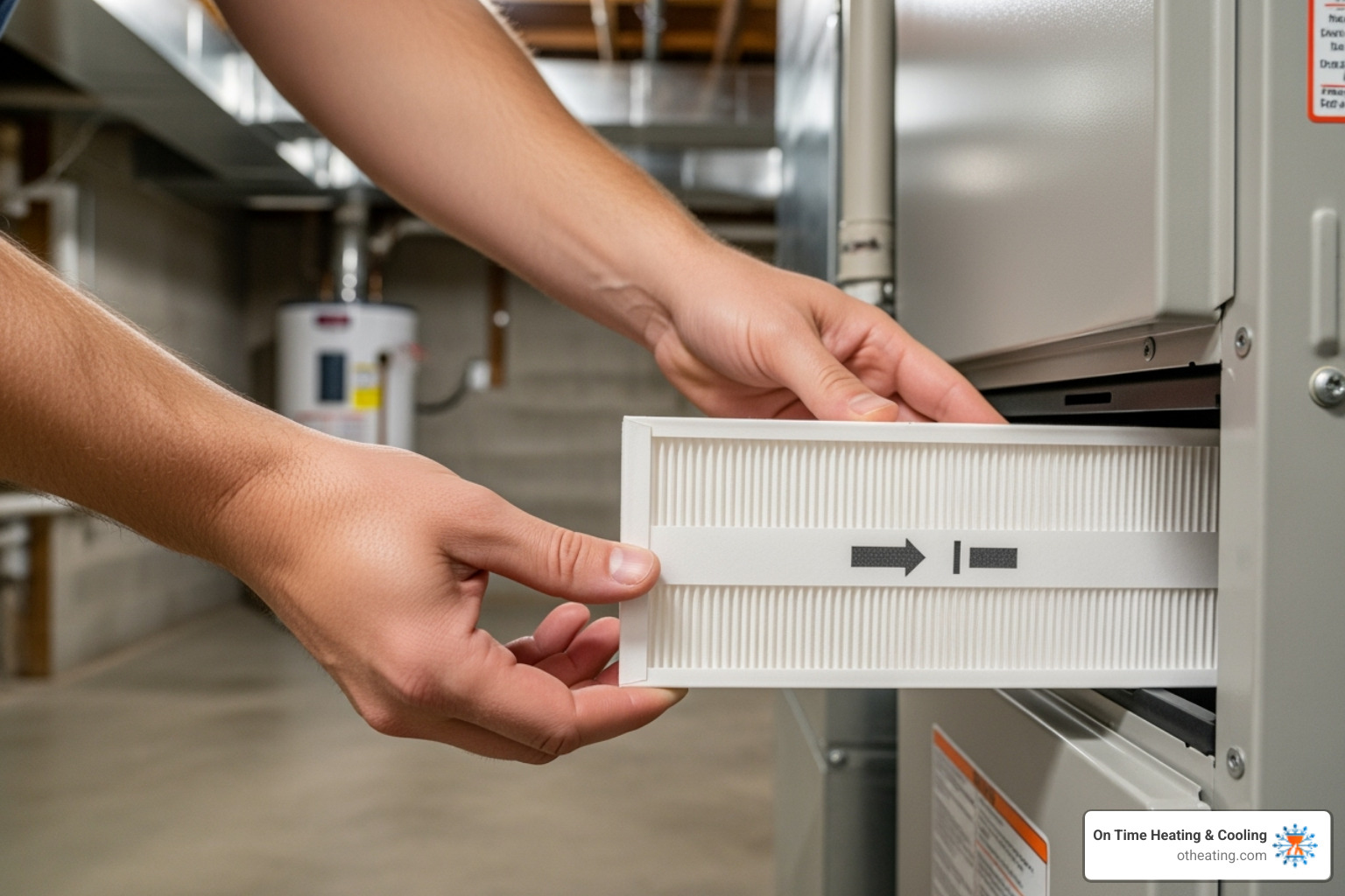 Person easily changing a clean furnace filter - furnace installation company waukesha Person easily changing a clean furnace filter - furnace installation company waukesha