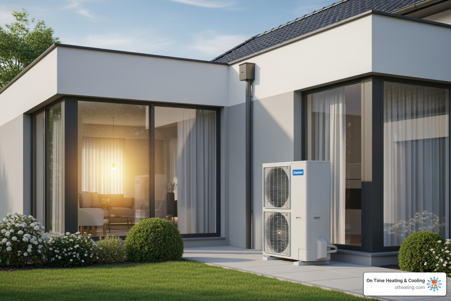 Infographic showing how a heat pump provides both heating and cooling through refrigerant cycle, with outdoor and indoor units connected, arrows showing heat transfer direction in winter (bringing heat in) and summer (moving heat out), plus key components like compressor, refrigerant lines, and air handlers labeled - 24 hour heat pump repair in brookfield, wi