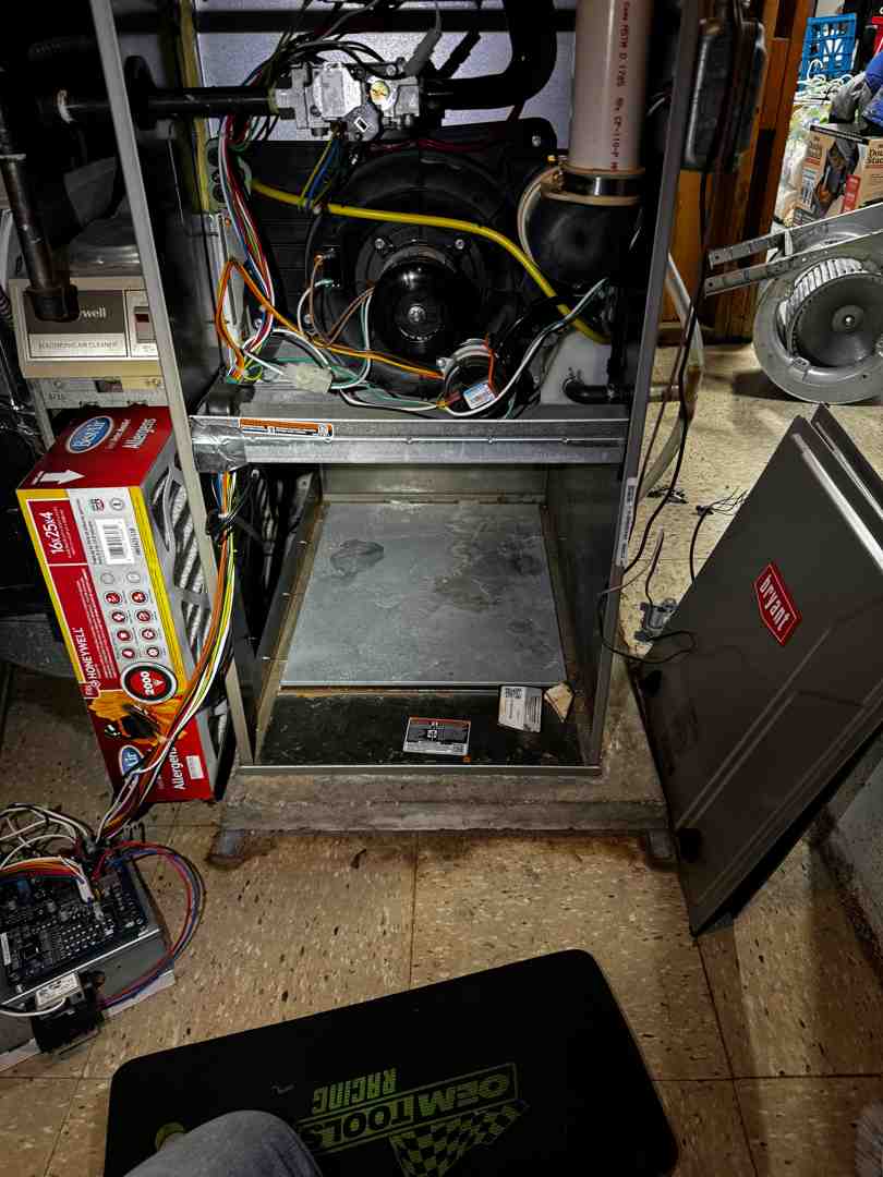 Infographic showing the main components of a home furnace system including the thermostat, burner, heat exchanger, blower motor, air filter, and ductwork with simple labels explaining each part's function - furnace repair in brookfield, wi Infographic showing the main components of a home furnace system including the thermostat, burner, heat exchanger, blower motor, air filter, and ductwork with simple labels explaining each part's function - furnace repair in brookfield, wi