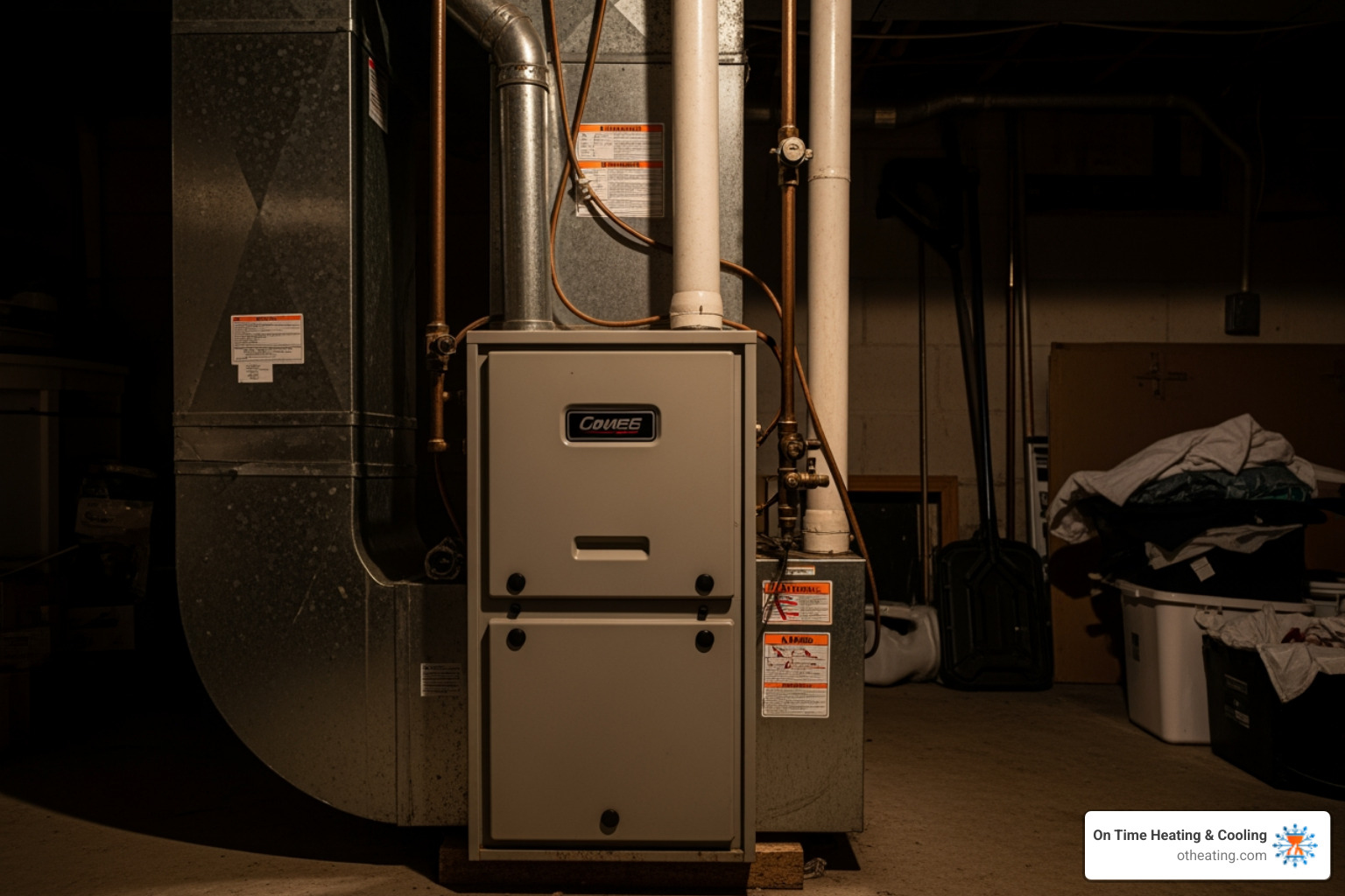 old, inefficient furnace in a basement - affordable furnace installation in brookfield, wi