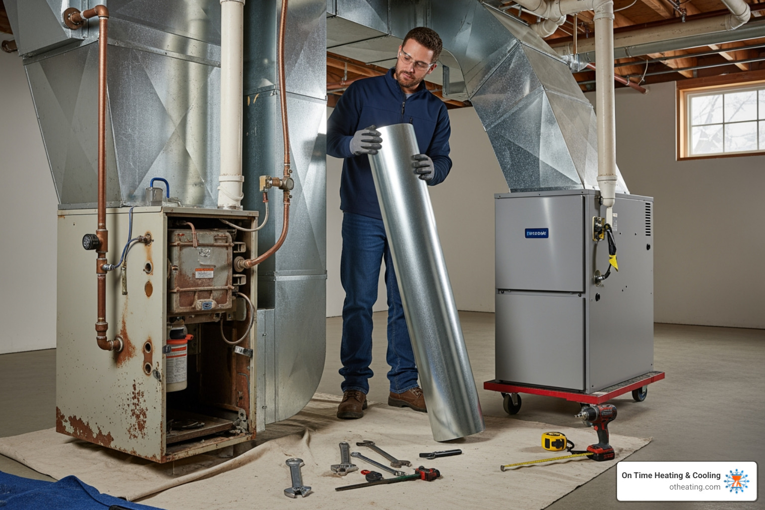 infographic showing five warning signs indicating furnace replacement is needed including age over 15 years, rising energy bills, frequent repairs, uneven heating throughout home, and strange noises or yellow pilot light - home furnace replacement in menomonee falls, wi infographic showing five warning signs indicating furnace replacement is needed including age over 15 years, rising energy bills, frequent repairs, uneven heating throughout home, and strange noises or yellow pilot light - home furnace replacement in menomonee falls, wi