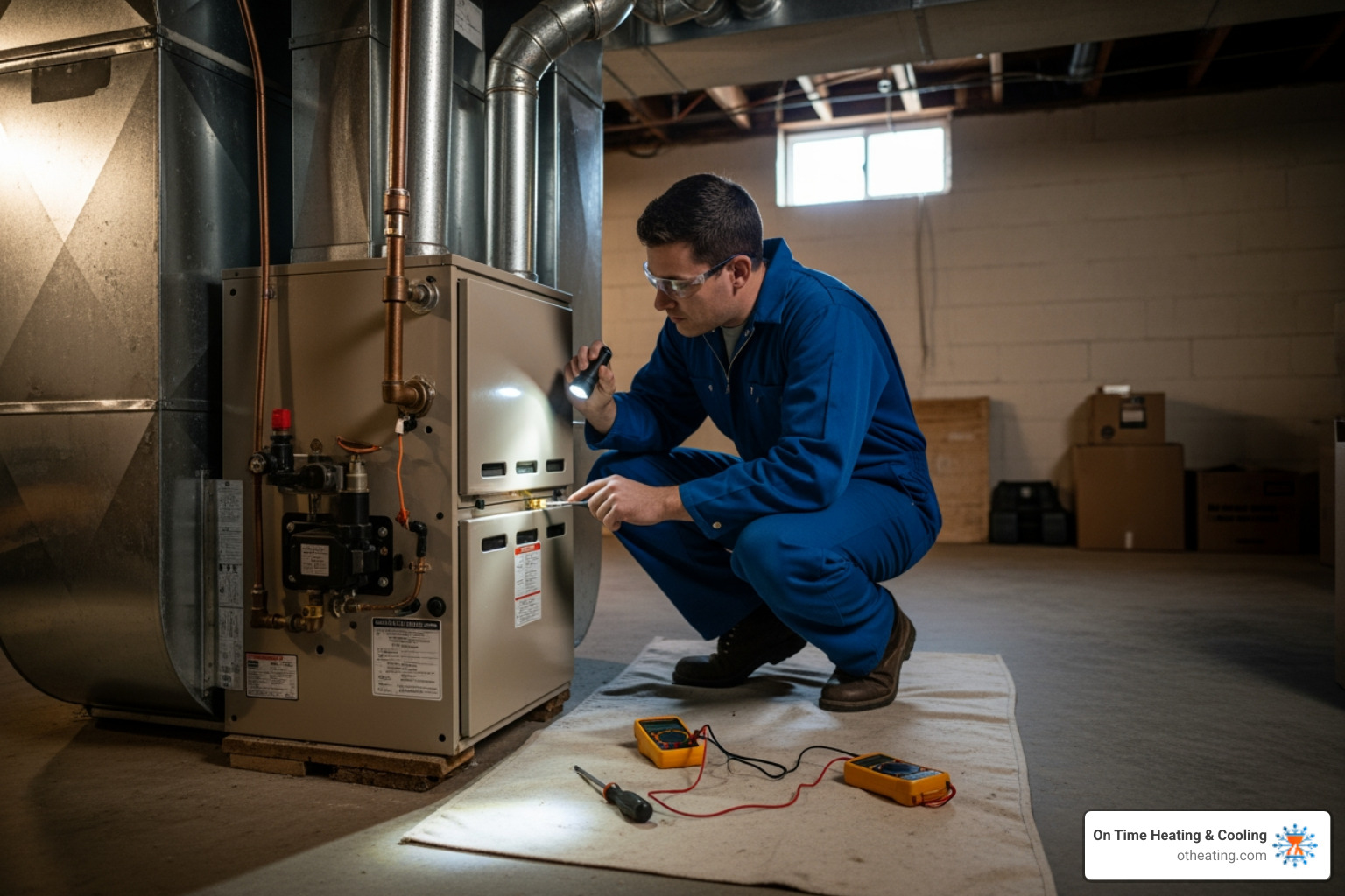 Infographic showing the top 5 warning signs your furnace needs repair in Menomonee Falls, WI: 1) Uneven heating with cold spots in different rooms, 2) Strange noises including banging, squealing, or rattling sounds, 3) Increased energy bills without changes in usage, 4) Yellow or flickering pilot light instead of steady blue flame, 5) Frequent on-off cycling or thermostat malfunctions. Each sign includes a simple icon and brief explanation of why it matters for Wisconsin homeowners. - home furnace repair in menomonee falls, wi