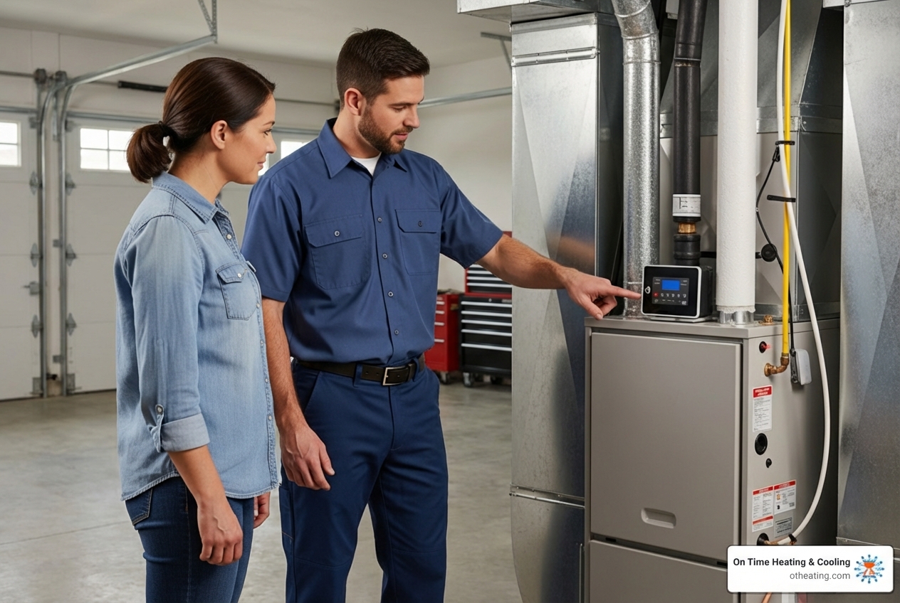 Infographic showing the path to affordable furnace installation: Step 1 - Assess your current furnace age and efficiency, Step 2 - Get proper sizing through Manual J calculation, Step 3 - Compare AFUE ratings and fuel types, Step 4 - Explore financing options and manufacturer rebates, Step 5 - Choose a qualified local installer, Step 6 - Schedule professional installation with post-installation support - affordable furnace installation in new berlin, wi