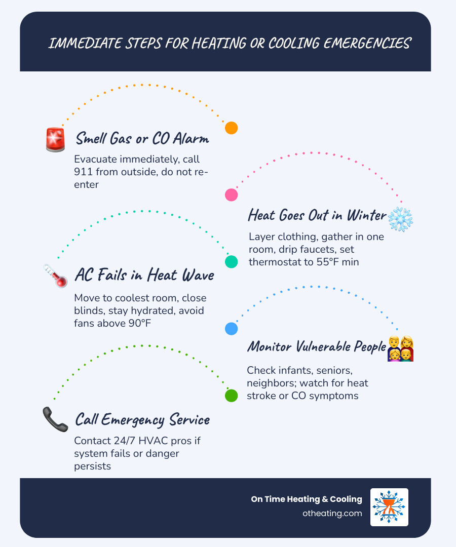 Infographic: Immediate steps for heating and cooling HVAC emergencies at home, winter and summer safety - how to stay safe Infographic: Immediate steps for heating and cooling HVAC emergencies at home, winter and summer safety - how to stay safe