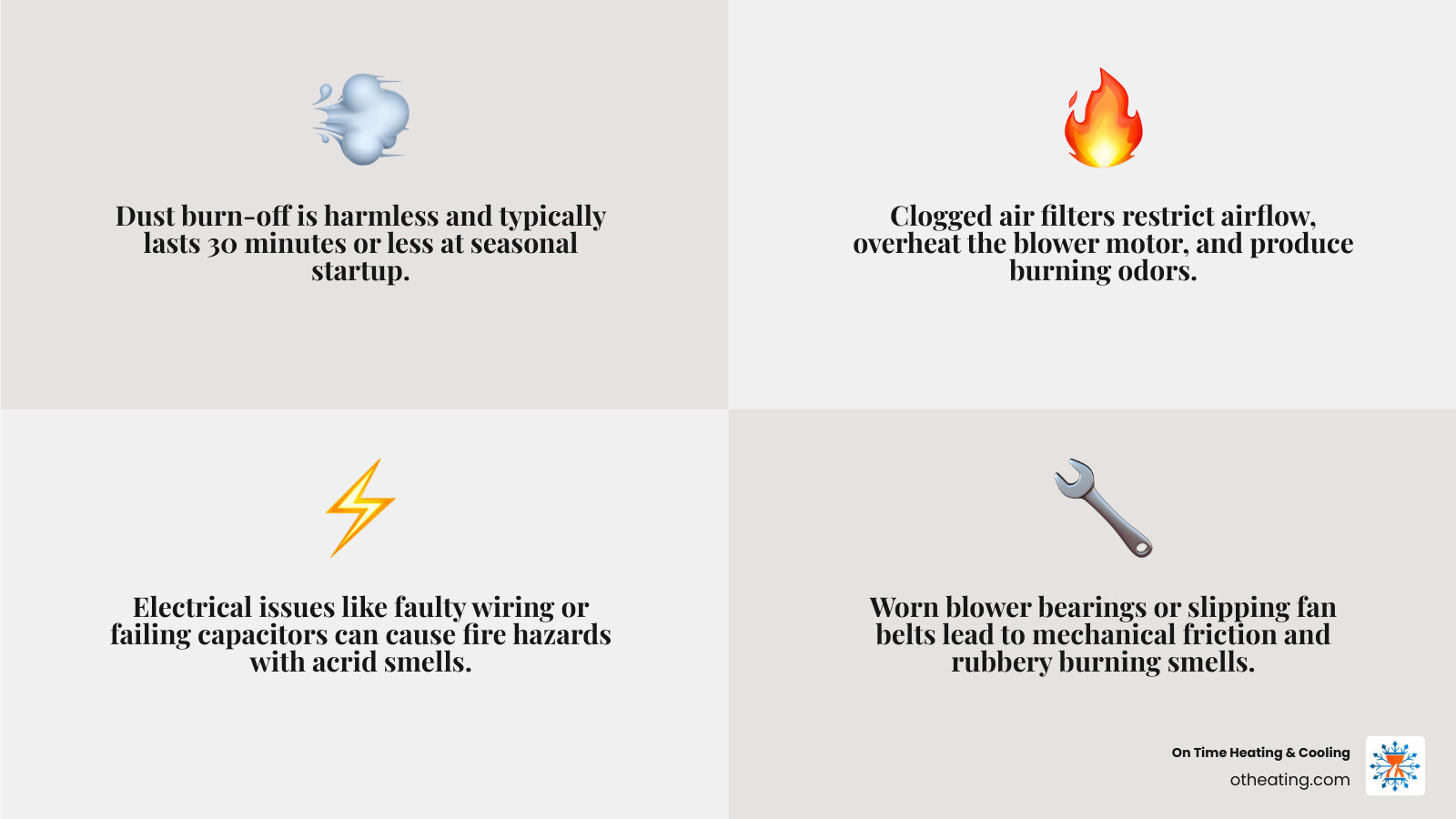 Common HVAC burning smells and what they mean, from dust burn-off to electrical hazards - burning smell from ac vents in Common HVAC burning smells and what they mean, from dust burn-off to electrical hazards - burning smell from ac vents in