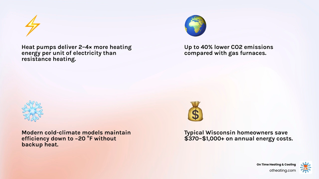 Infographic comparing heat pump vs traditional HVAC: efficiency, dual functionality, emissions, savings, and cold climate Infographic comparing heat pump vs traditional HVAC: efficiency, dual functionality, emissions, savings, and cold climate