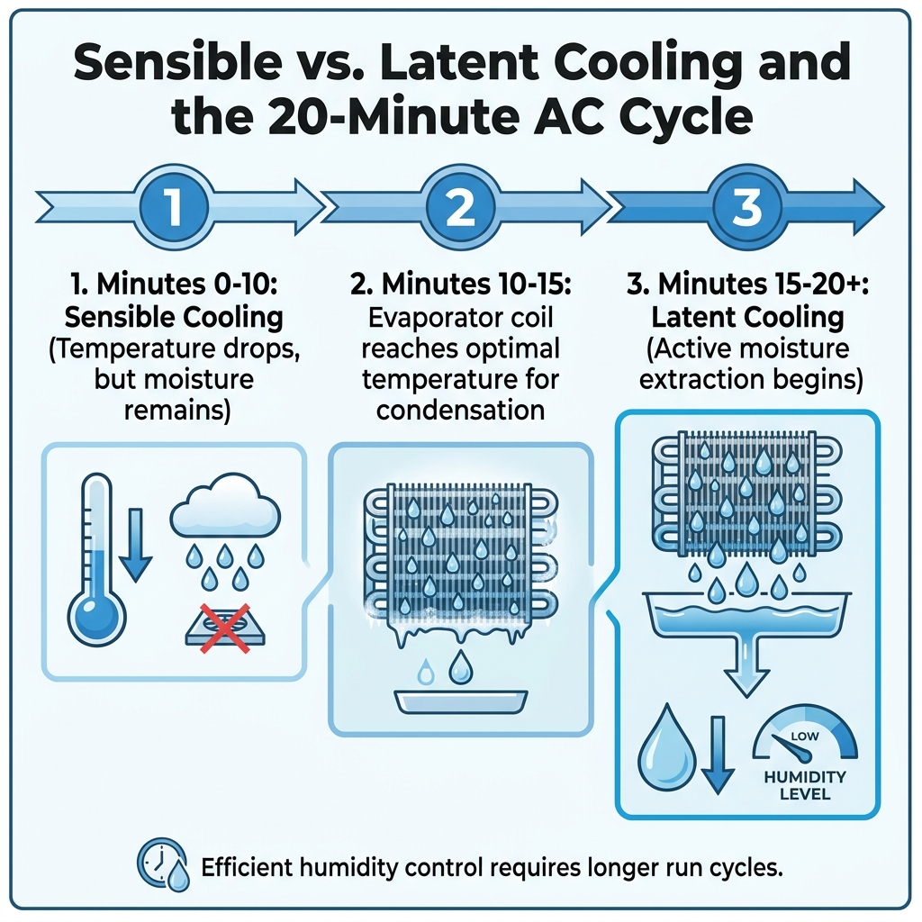 Sensible vs. Latent Cooling and the 20-Minute AC Cycle