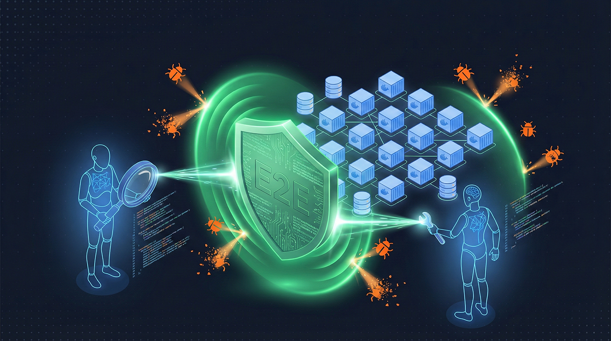 En reise gjennom 17 Docker-tjenester, automatiske triggere og AI-drevet debugging. Illustrasjon: Google Nano Banana