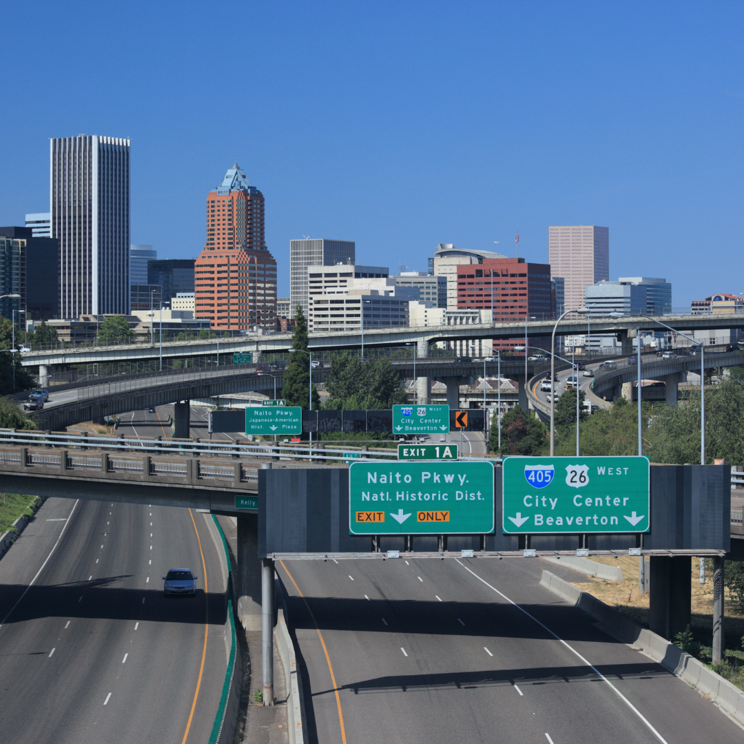 Portland, Oregon freeway interchange near downtown