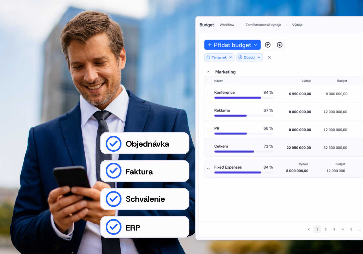 Man watching his phone. To aprove invoices in wflow.
