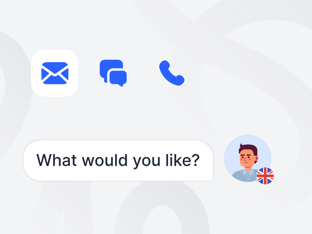 Customer support avatar asking a question.