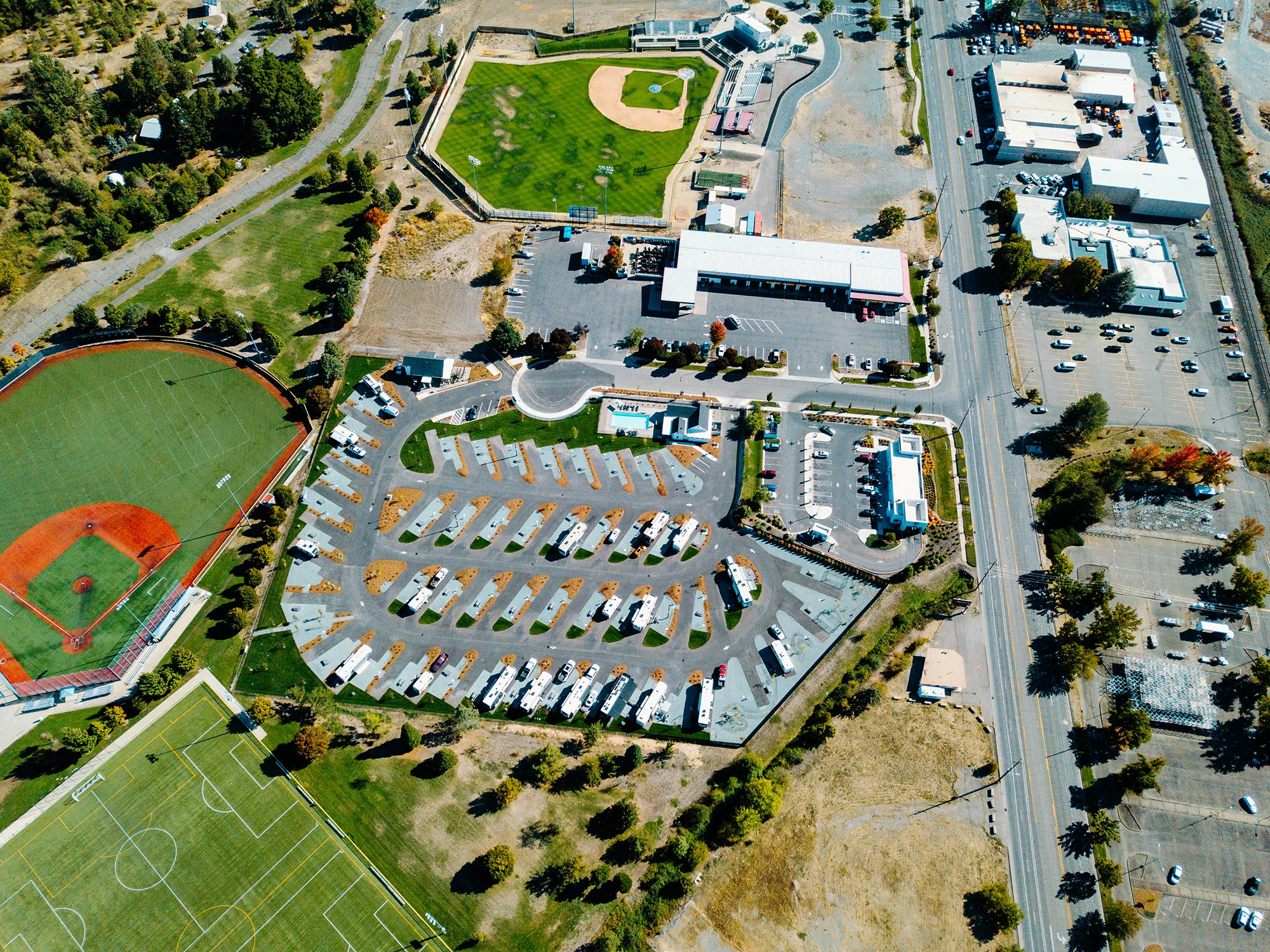 Aerial photo of Mr. Bigfoot RV Park in Medford, OR