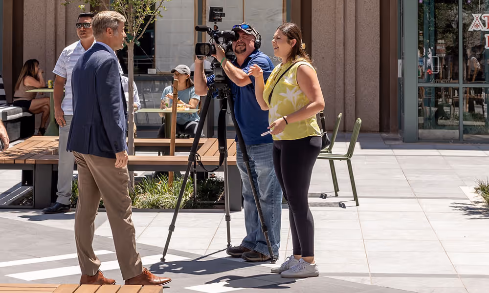 Mayor Keller being interviewed by news