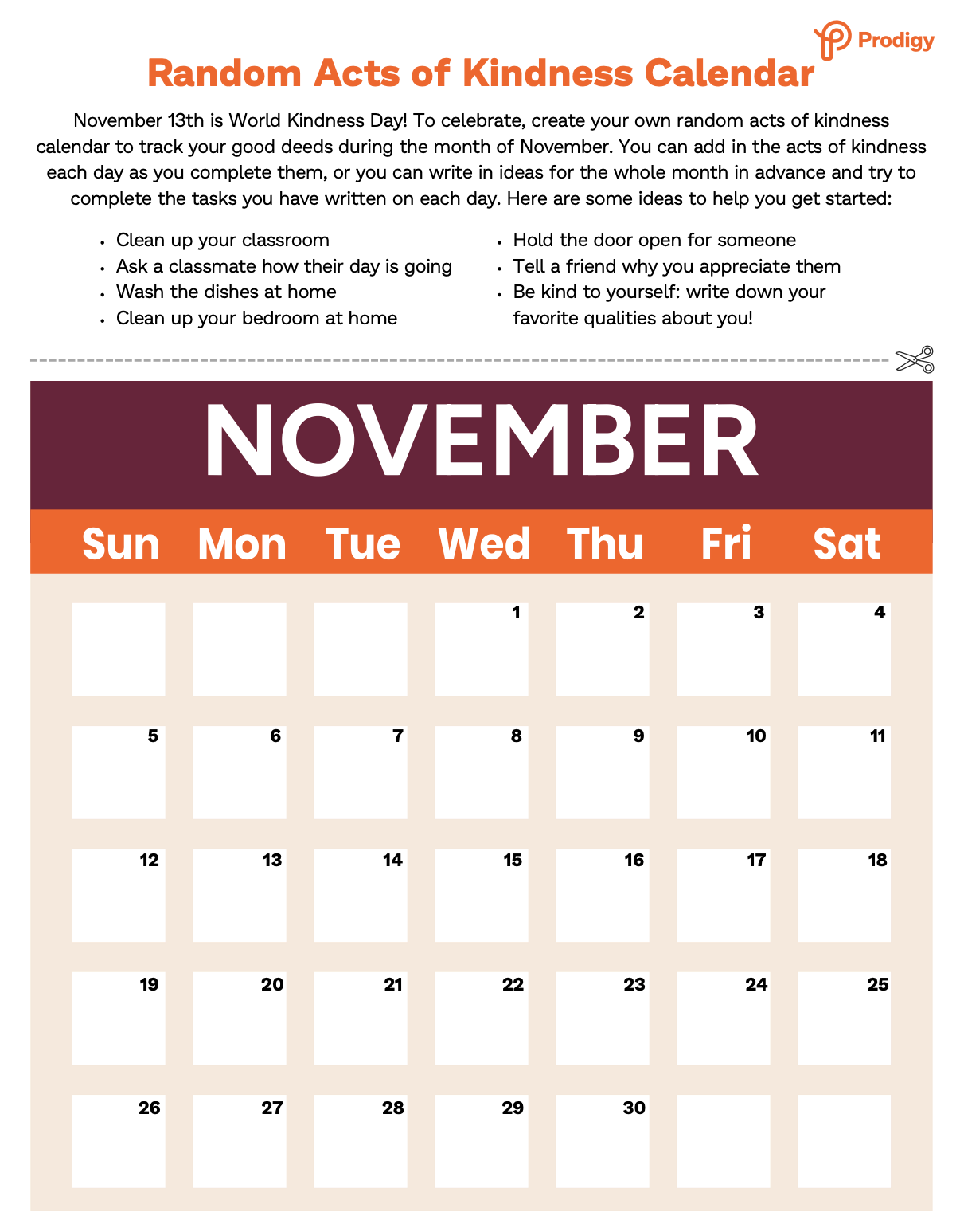 Random Acts of Kindness Calendar