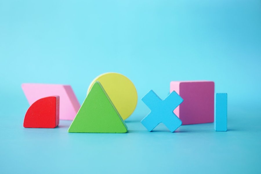 Geometric shapes on a blue background