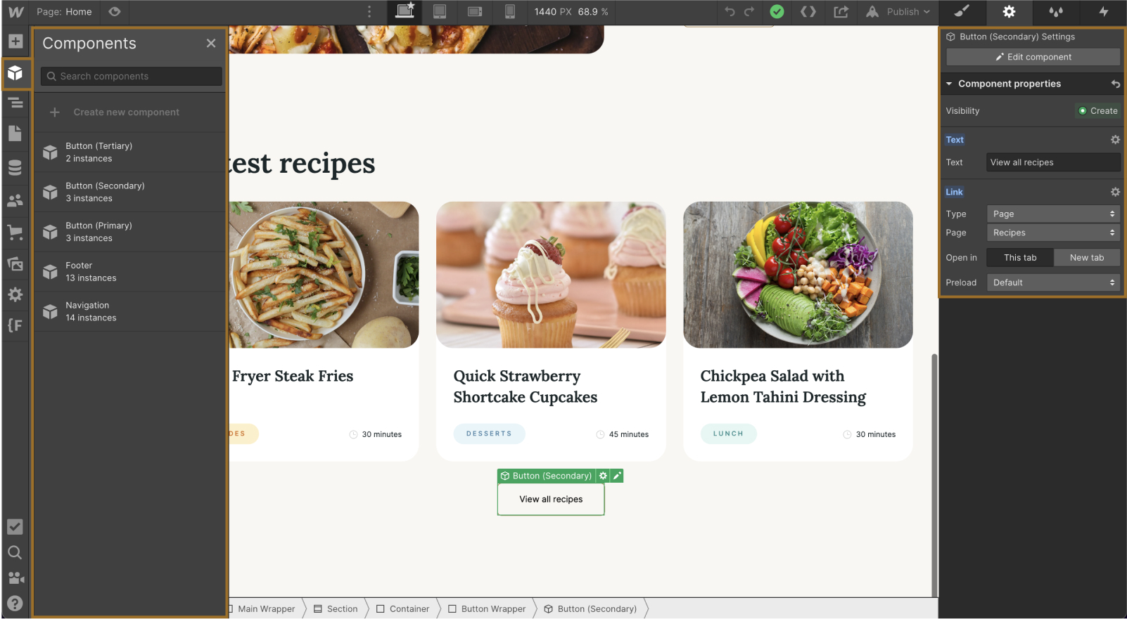 Screenshot of Webflow components